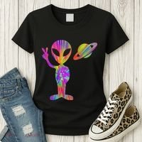Alien Hippie Saturn Silhouette I Aliens Ufo Roswell Tie Dye Women's T-Shirt thumb 3