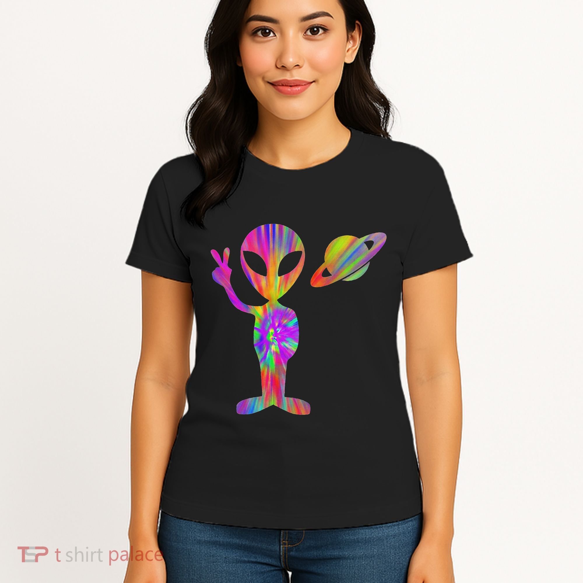Alien Hippie Saturn Silhouette I Aliens Ufo Roswell Tie Dye Women's T-Shirt