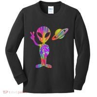 Alien Hippie Saturn Silhouette I Aliens Ufo Roswell Tie Dye Kids Long Sleeve Shirt thumb 0