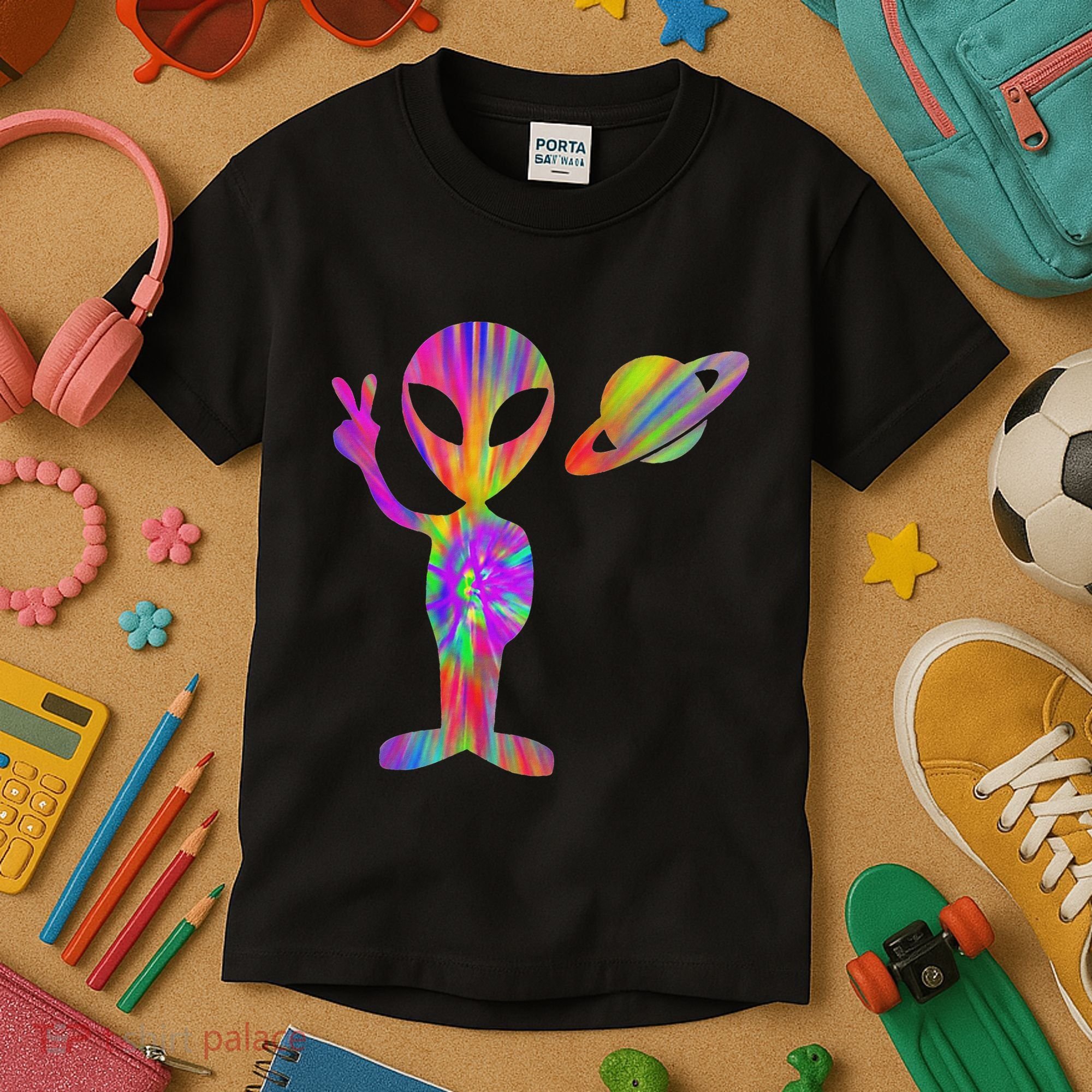 Alien Hippie Saturn Silhouette I Aliens Ufo Roswell Tie Dye Kids T-Shirt