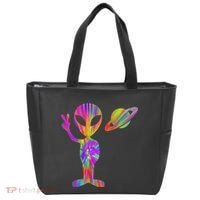 Alien Hippie Saturn Silhouette I Aliens Ufo Roswell Tie Dye Tote Bag thumb 0