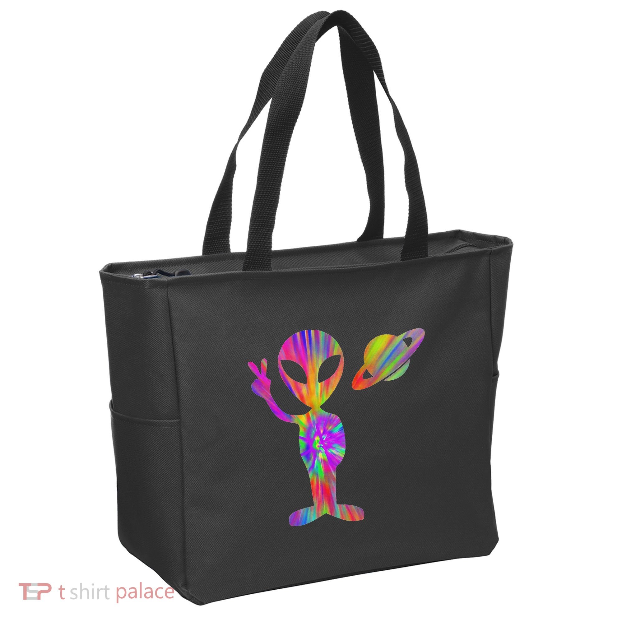 Alien Hippie Saturn Silhouette I Aliens Ufo Roswell Tie Dye Tote Bag