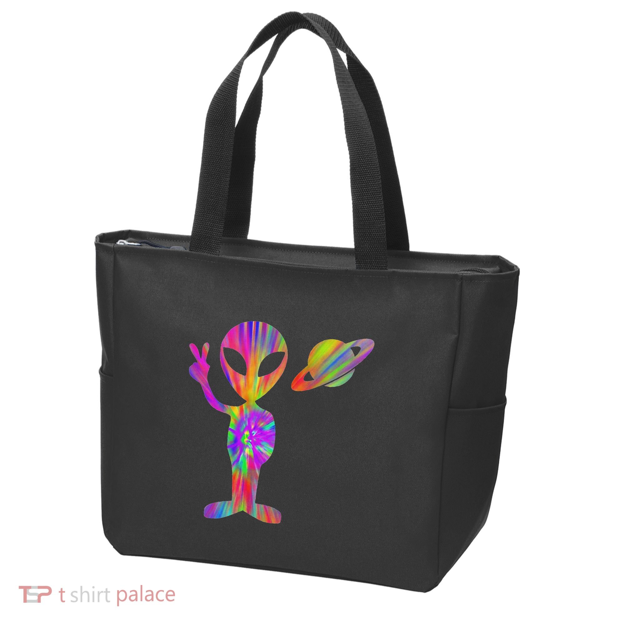 Alien Hippie Saturn Silhouette I Aliens Ufo Roswell Tie Dye Tote Bag