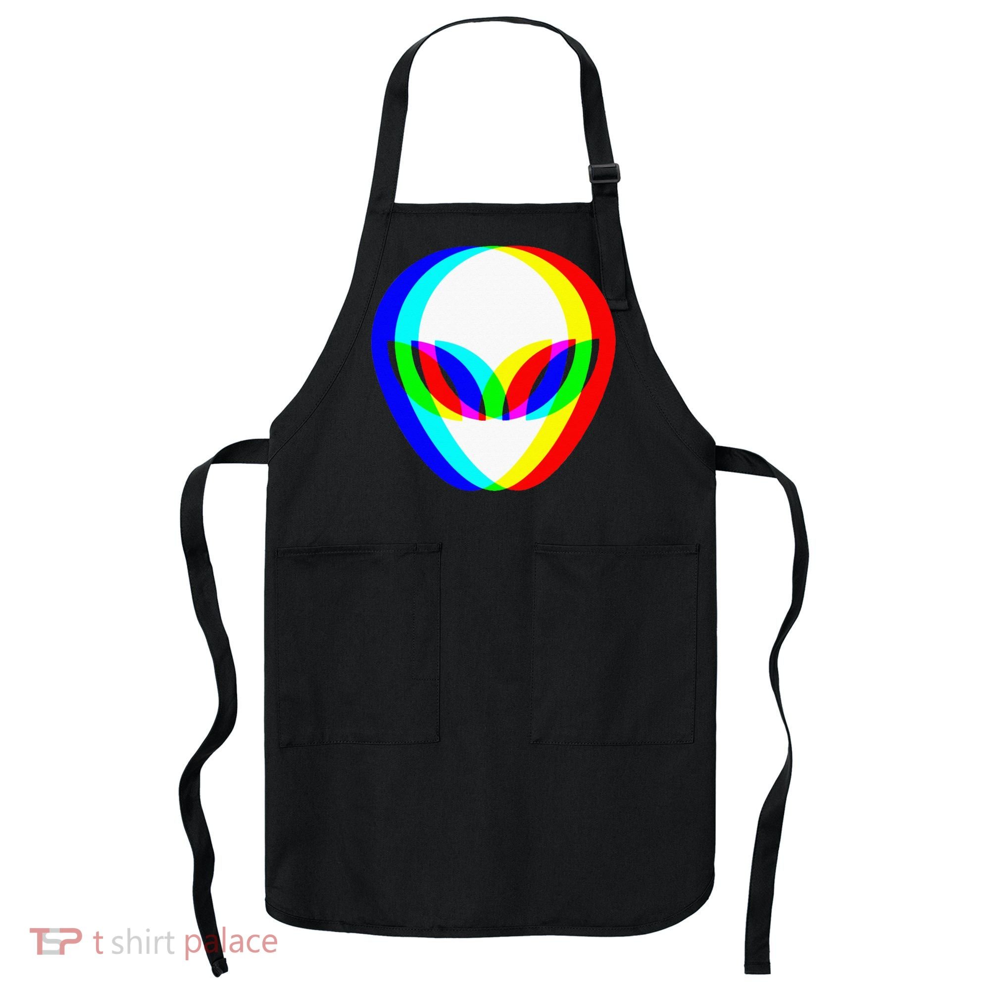 Alien Head Trippy Vaporwave Techno Rave EDM Music Festival Apron