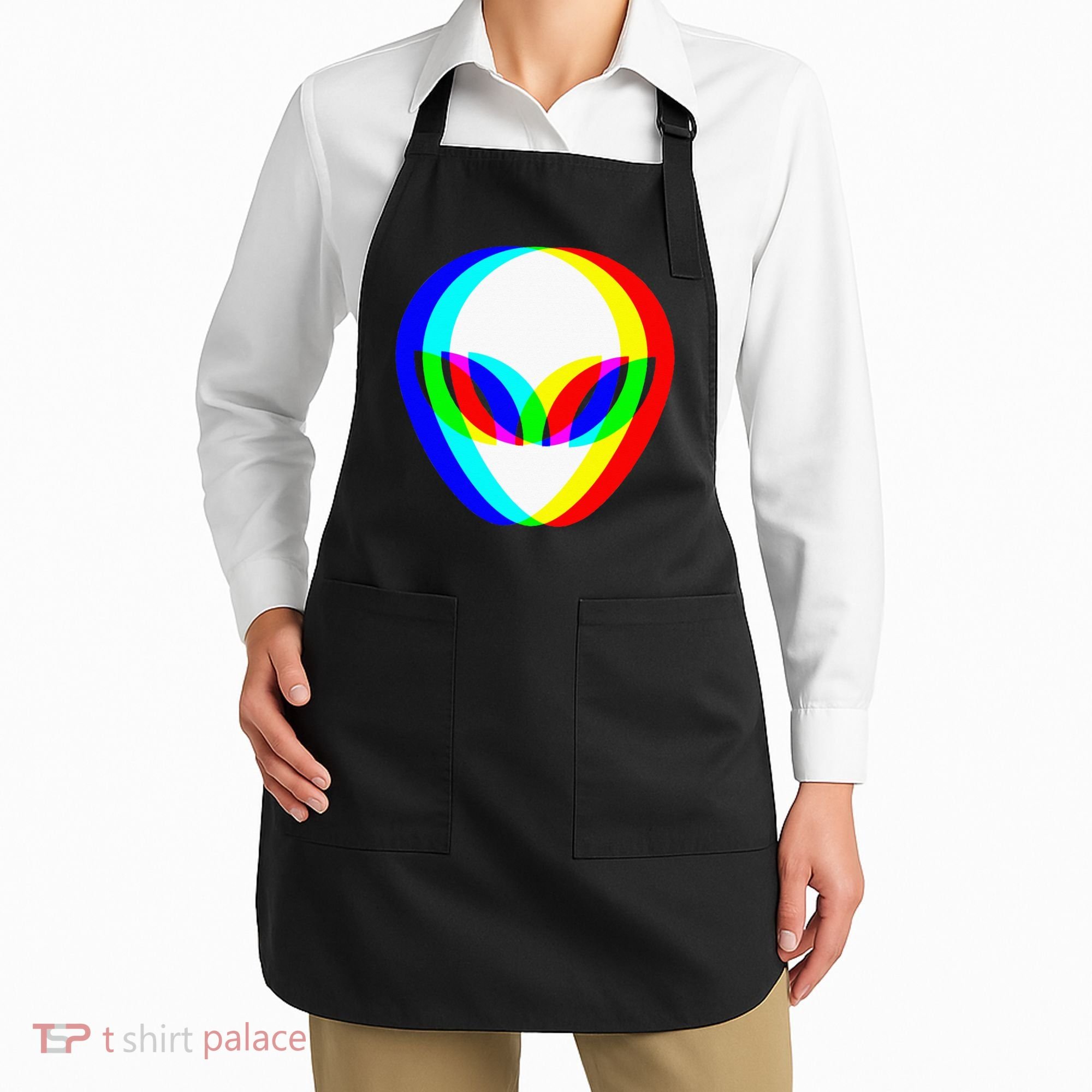 Alien Head Trippy Vaporwave Techno Rave EDM Music Festival Apron