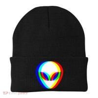 Alien Head Trippy Vaporwave Techno Rave EDM Music Festival Beanie thumb 0