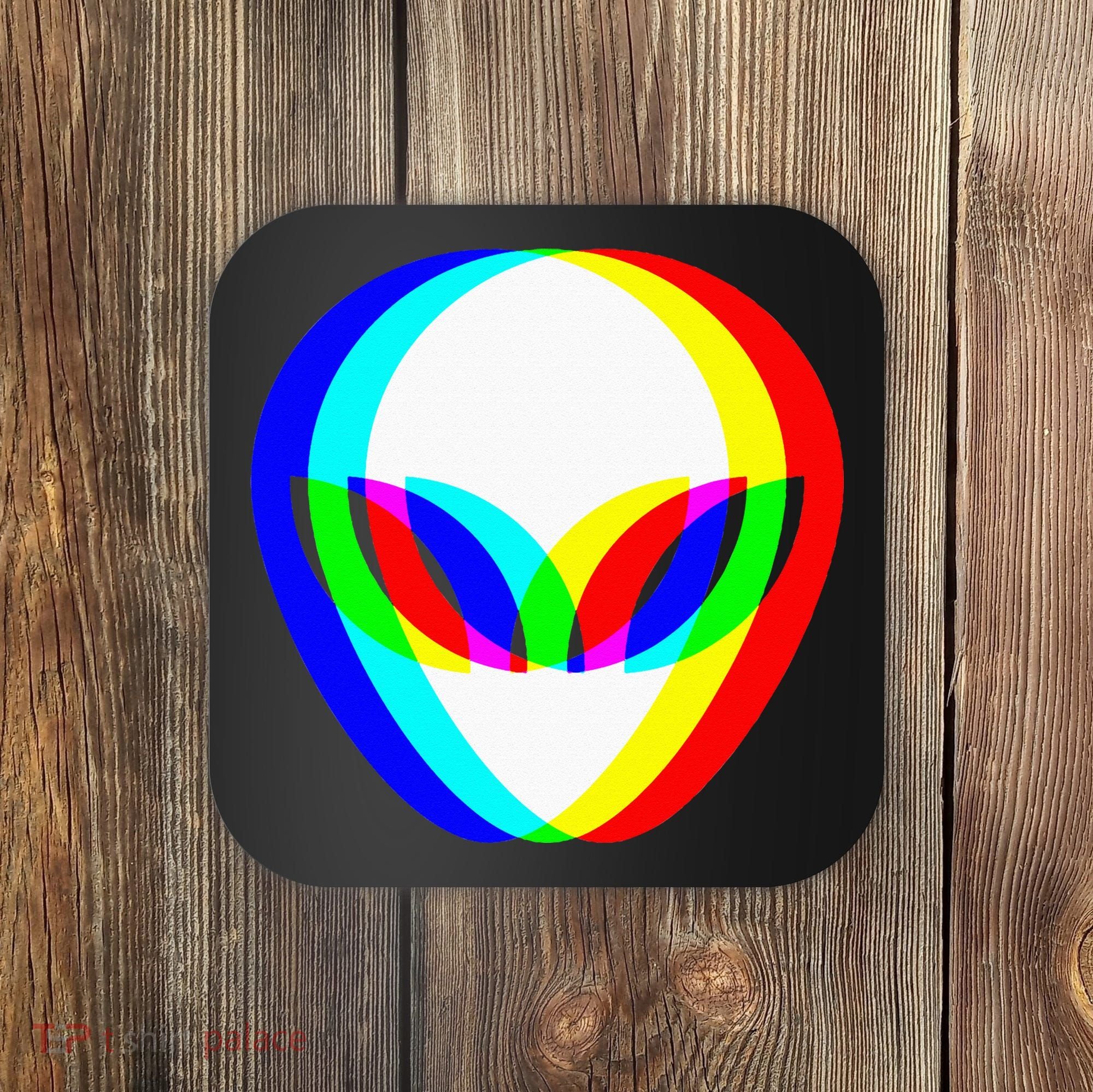 Alien Head Trippy Vaporwave Techno Rave EDM Music Festival Coaster