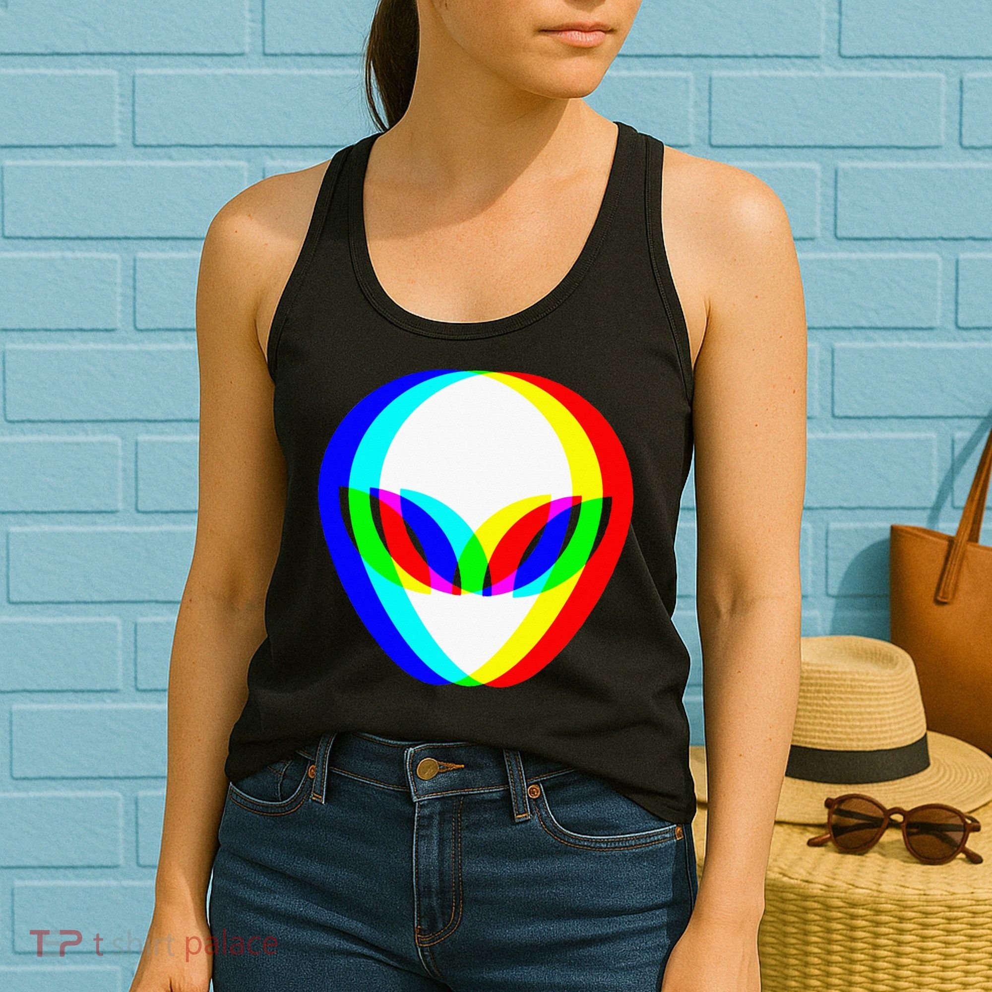 Alien Head Trippy Vaporwave Techno Rave EDM Music Festival Women's Tank Top