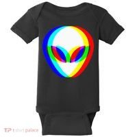 Alien Head Trippy Vaporwave Techno Rave EDM Music Festival Baby Bodysuit thumb 0