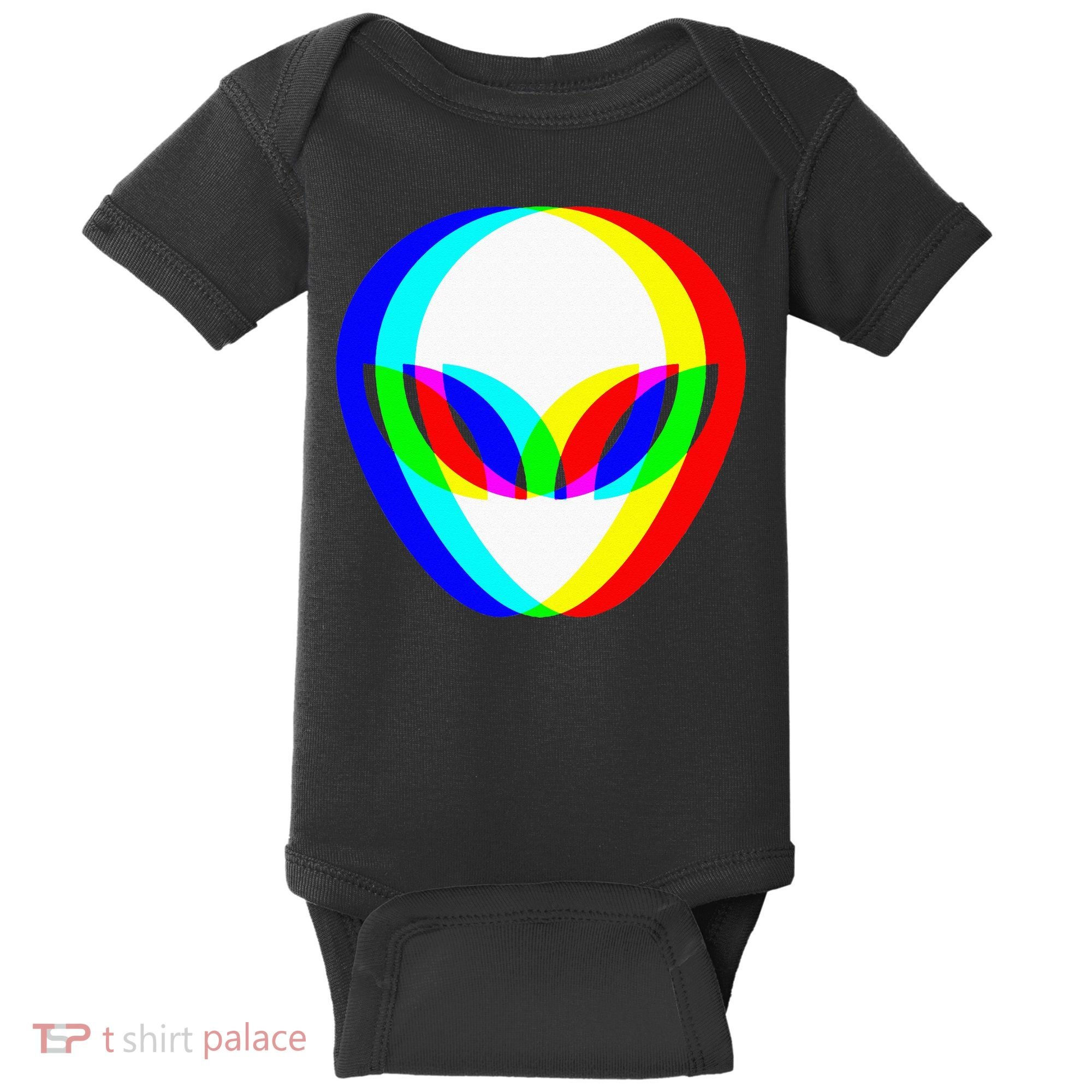 Alien Head Trippy Vaporwave Techno Rave EDM Music Festival Baby Bodysuit