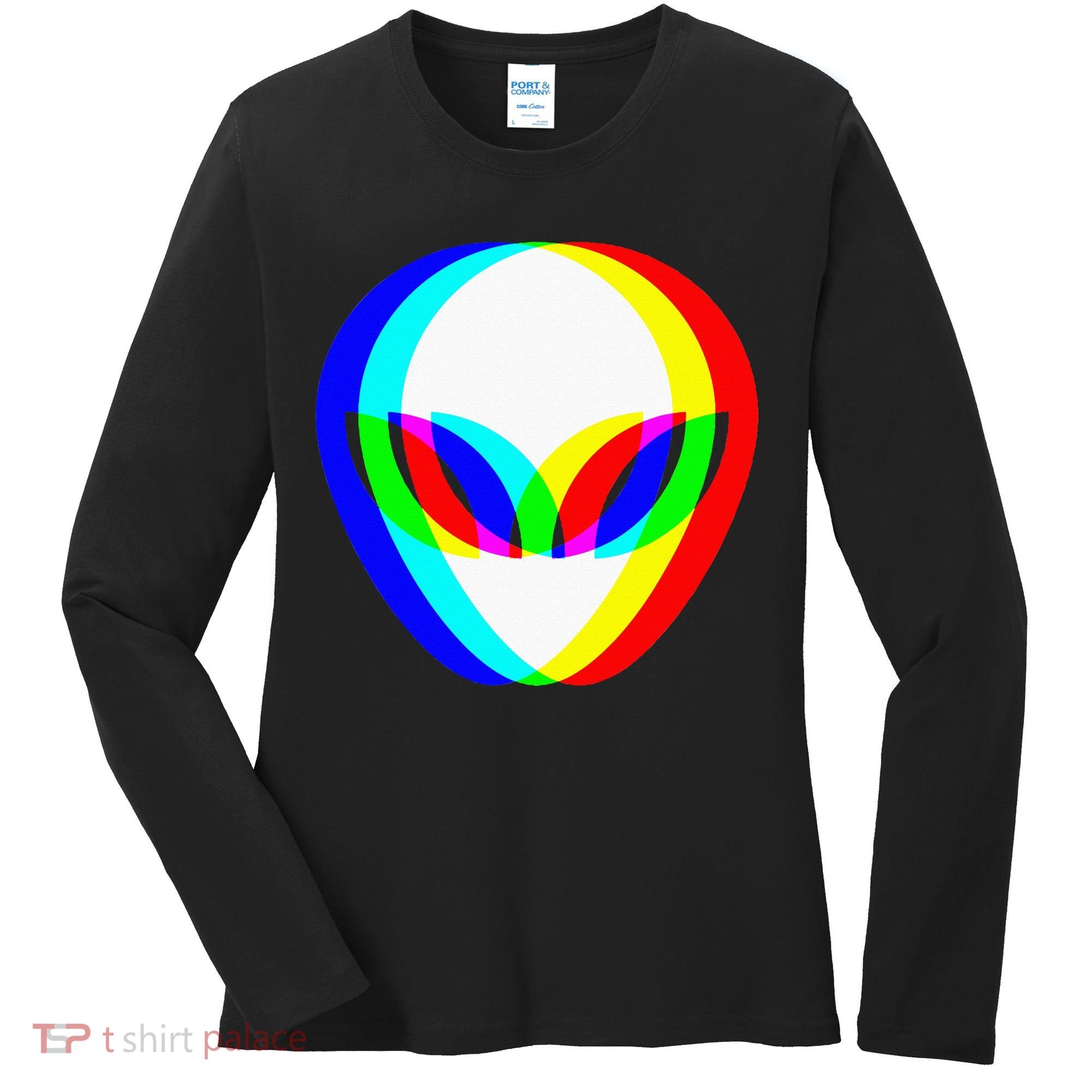 Alien Head Trippy Vaporwave Techno Rave EDM Music Festival Women's Long Sleeve Shirt