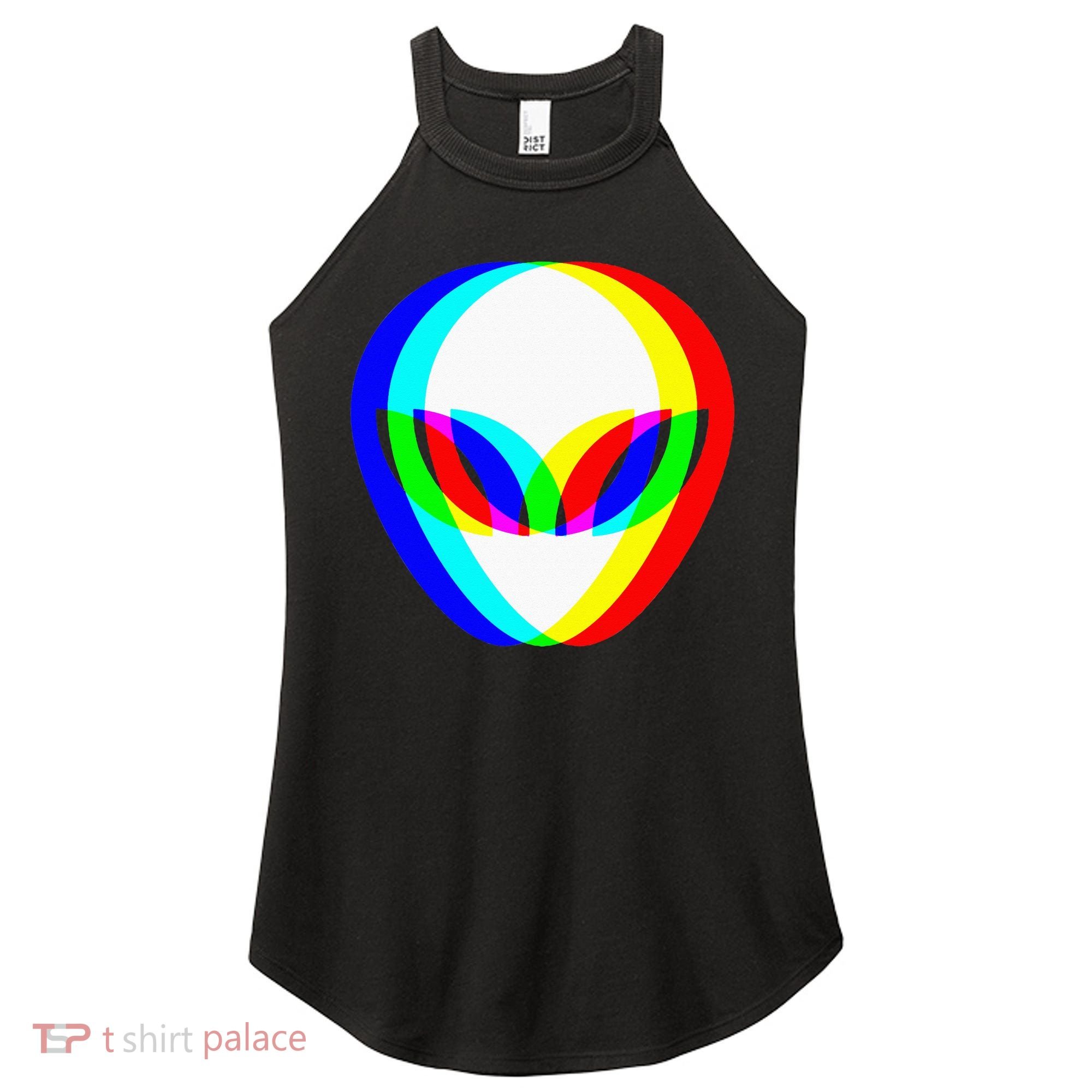 Alien Head Trippy Vaporwave Techno Rave EDM Music Festival Women's Perfect Tri Rocker Tank