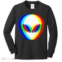 Alien Head Trippy Vaporwave Techno Rave EDM Music Festival Kids Long Sleeve Shirt thumb 0