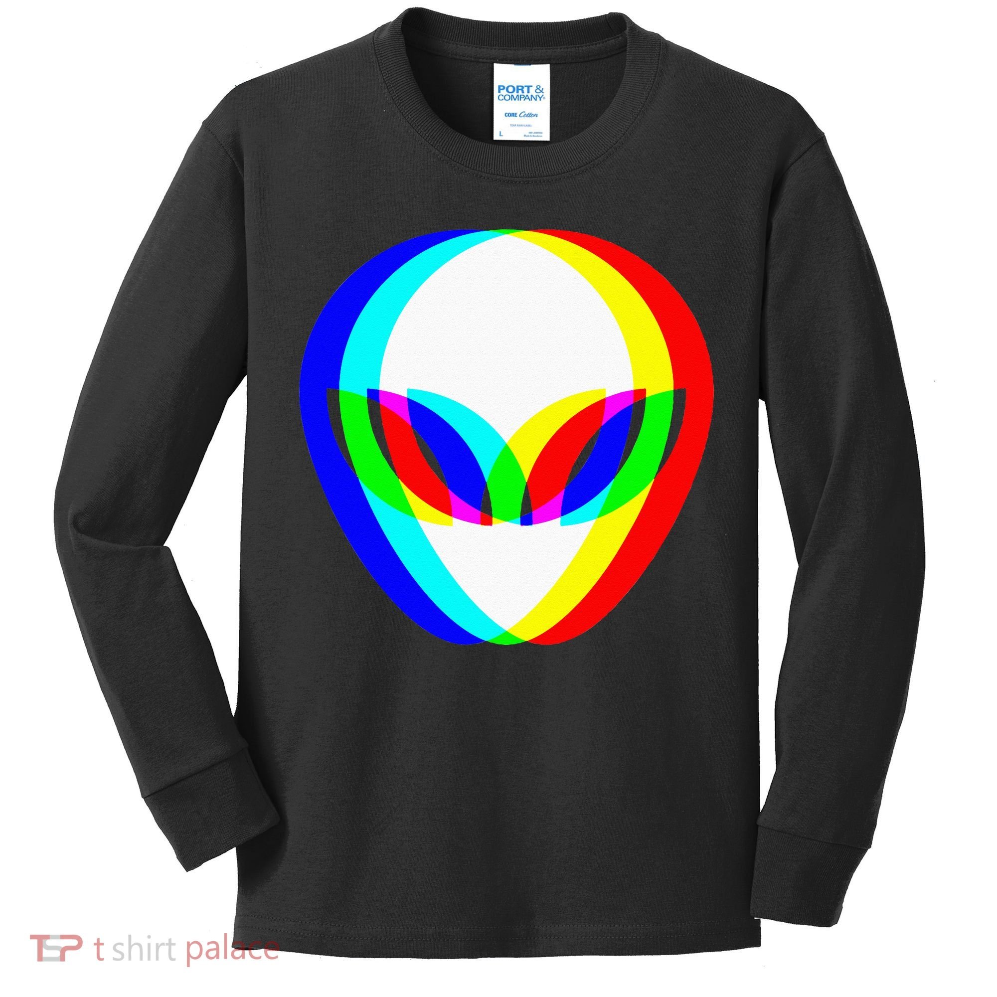 Alien Head Trippy Vaporwave Techno Rave EDM Music Festival Kids Long Sleeve Shirt