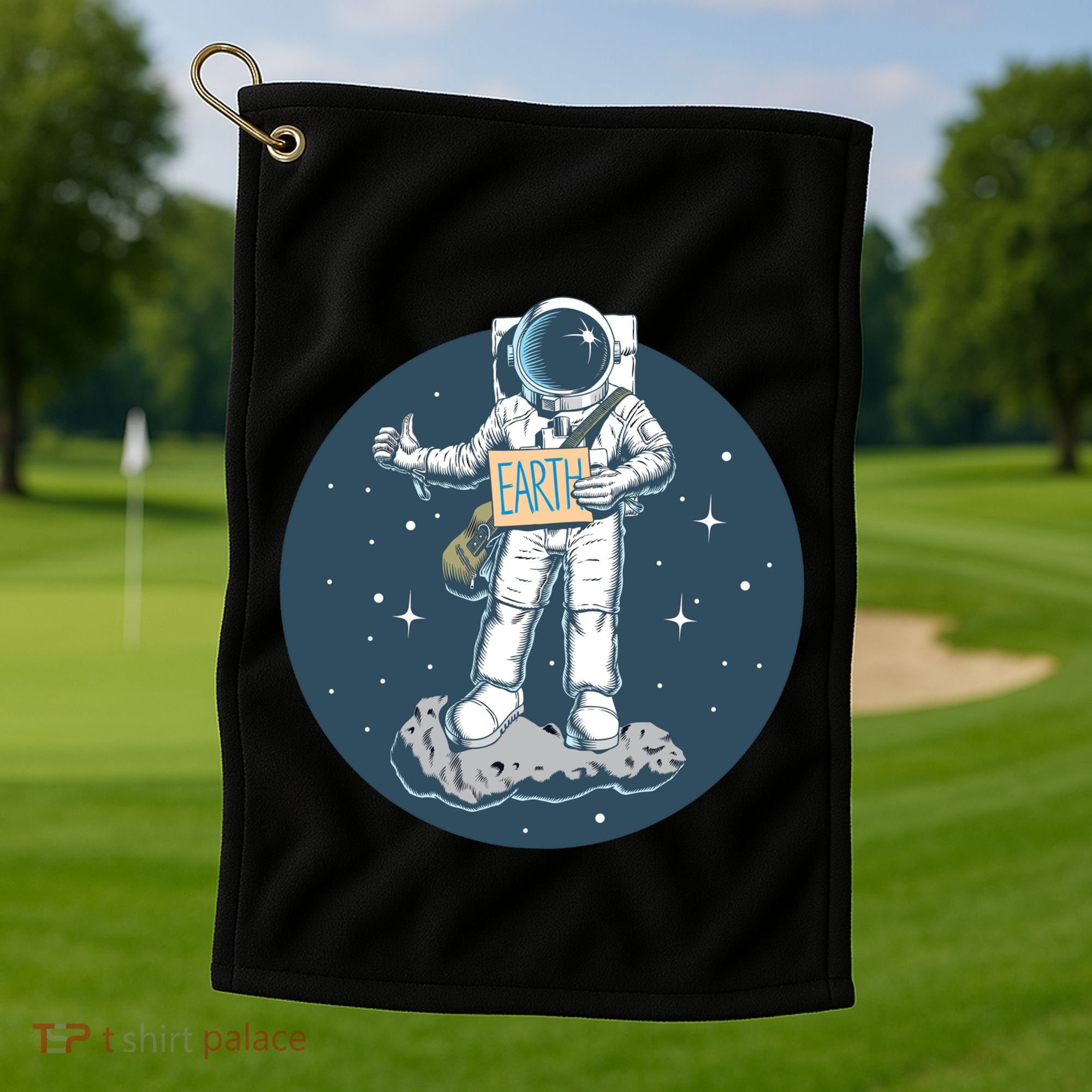 Astronaut Hitchhiking To Earth Golf Towel