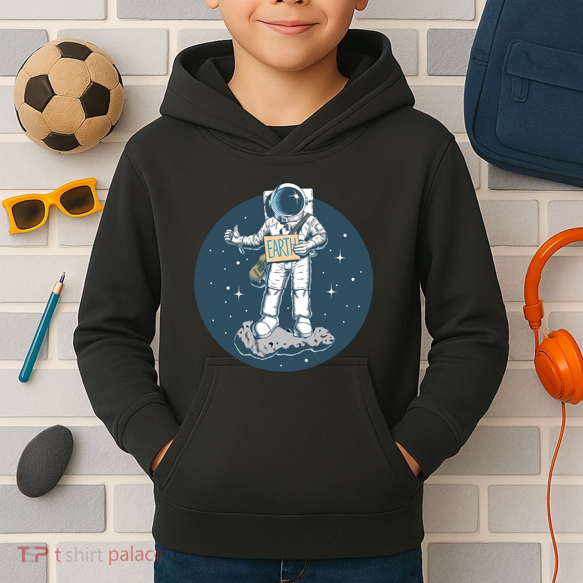 Astronaut Hitchhiking To Earth Kids Hoodie