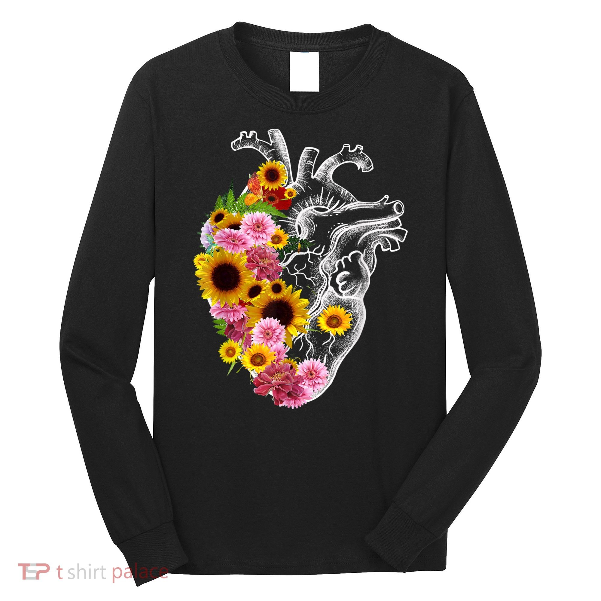Anatomical Heart With Flowers, Botany Body Anatomy Long Sleeve Shirt