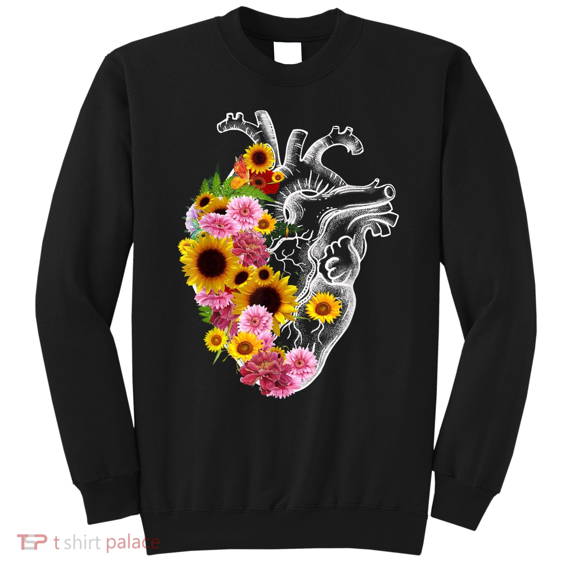 Anatomical Heart With Flowers, Botany Body Anatomy Sweatshirt