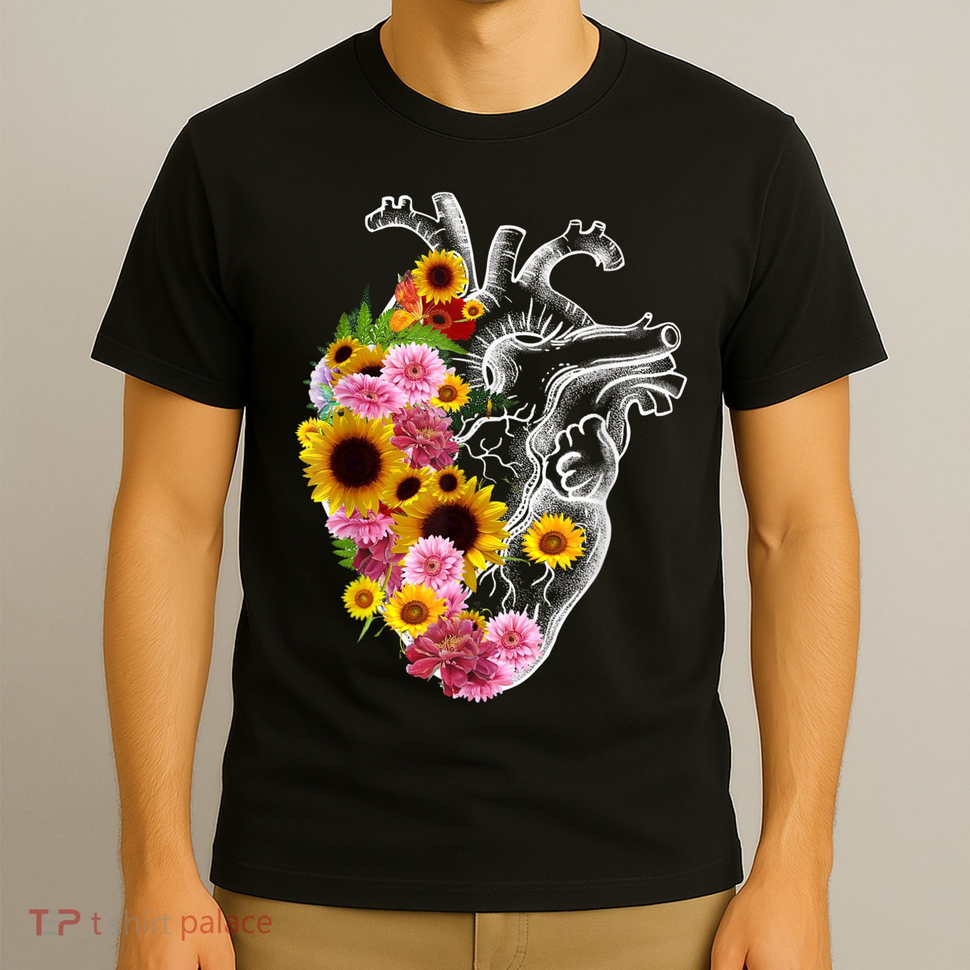 Anatomical Heart With Flowers, Botany Body Anatomy T-Shirt