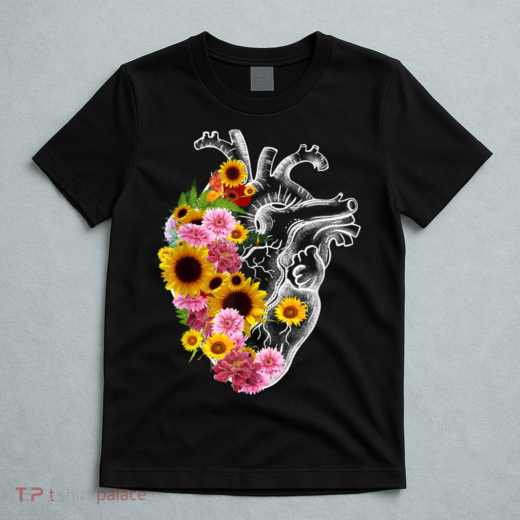 Anatomical Heart With Flowers, Botany Body Anatomy T-Shirt
