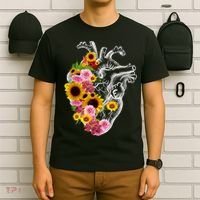 Anatomical Heart With Flowers, Botany Body Anatomy T-Shirt thumb 6