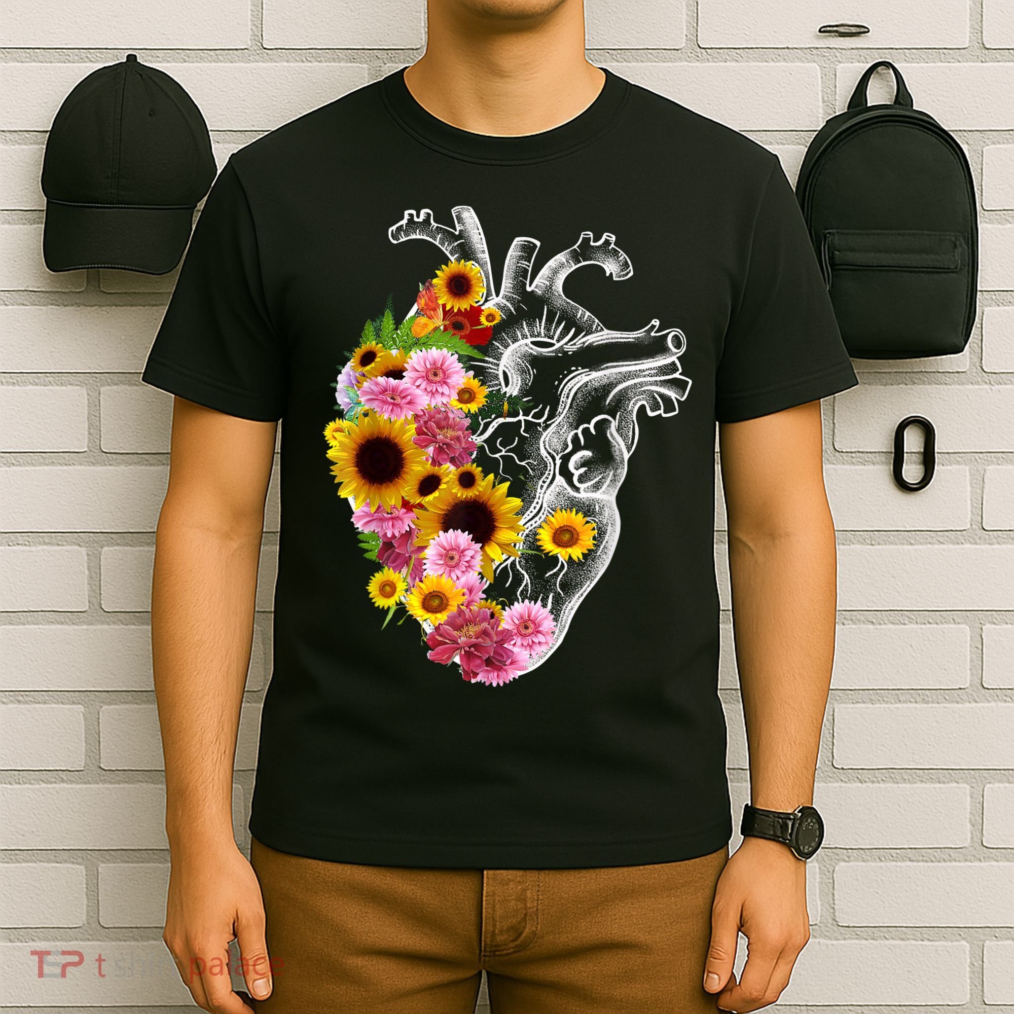 Anatomical Heart With Flowers, Botany Body Anatomy T-Shirt