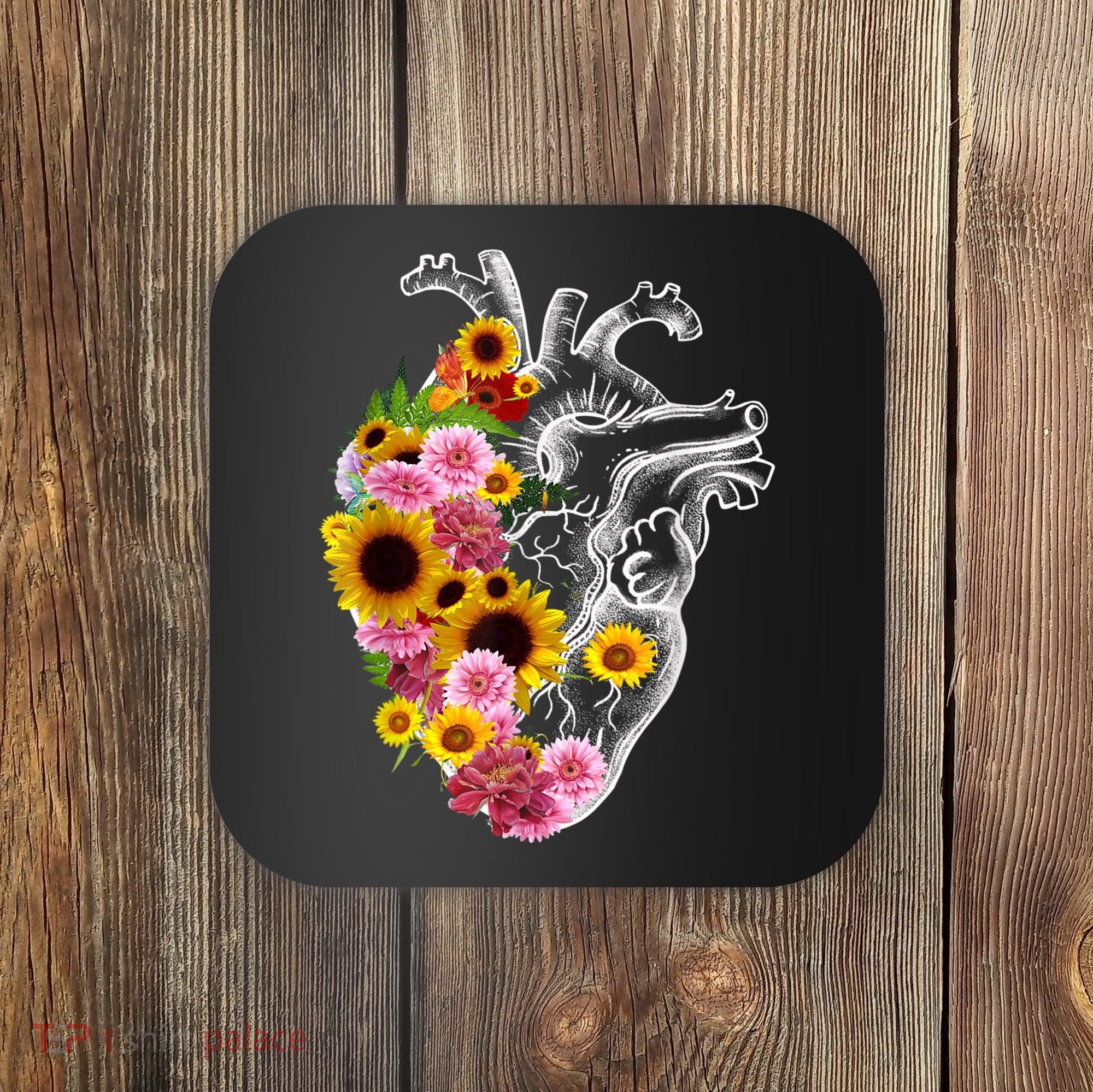 Anatomical Heart With Flowers, Botany Body Anatomy Coaster