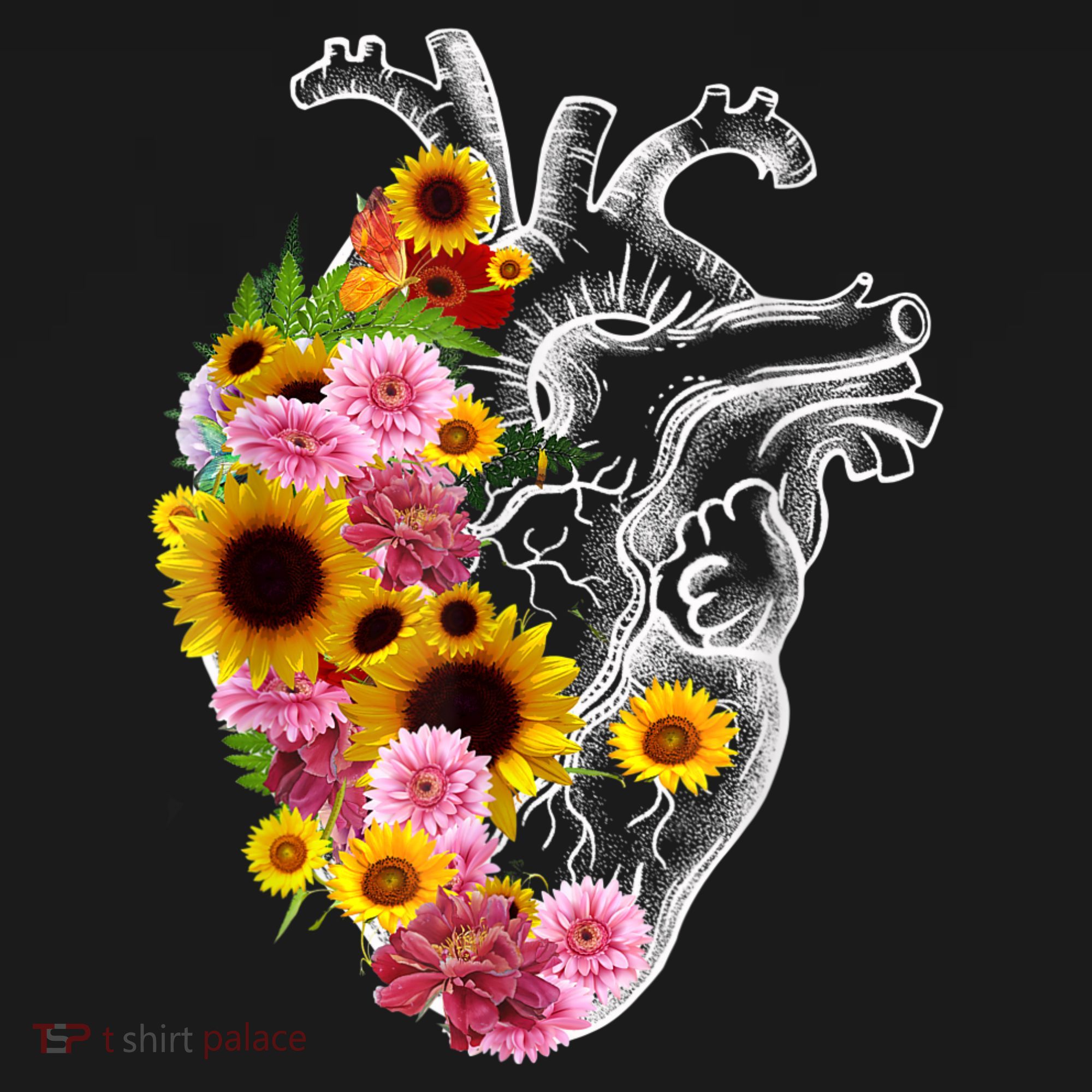 Anatomical Heart With Flowers, Botany Body Anatomy Women's Hoodie