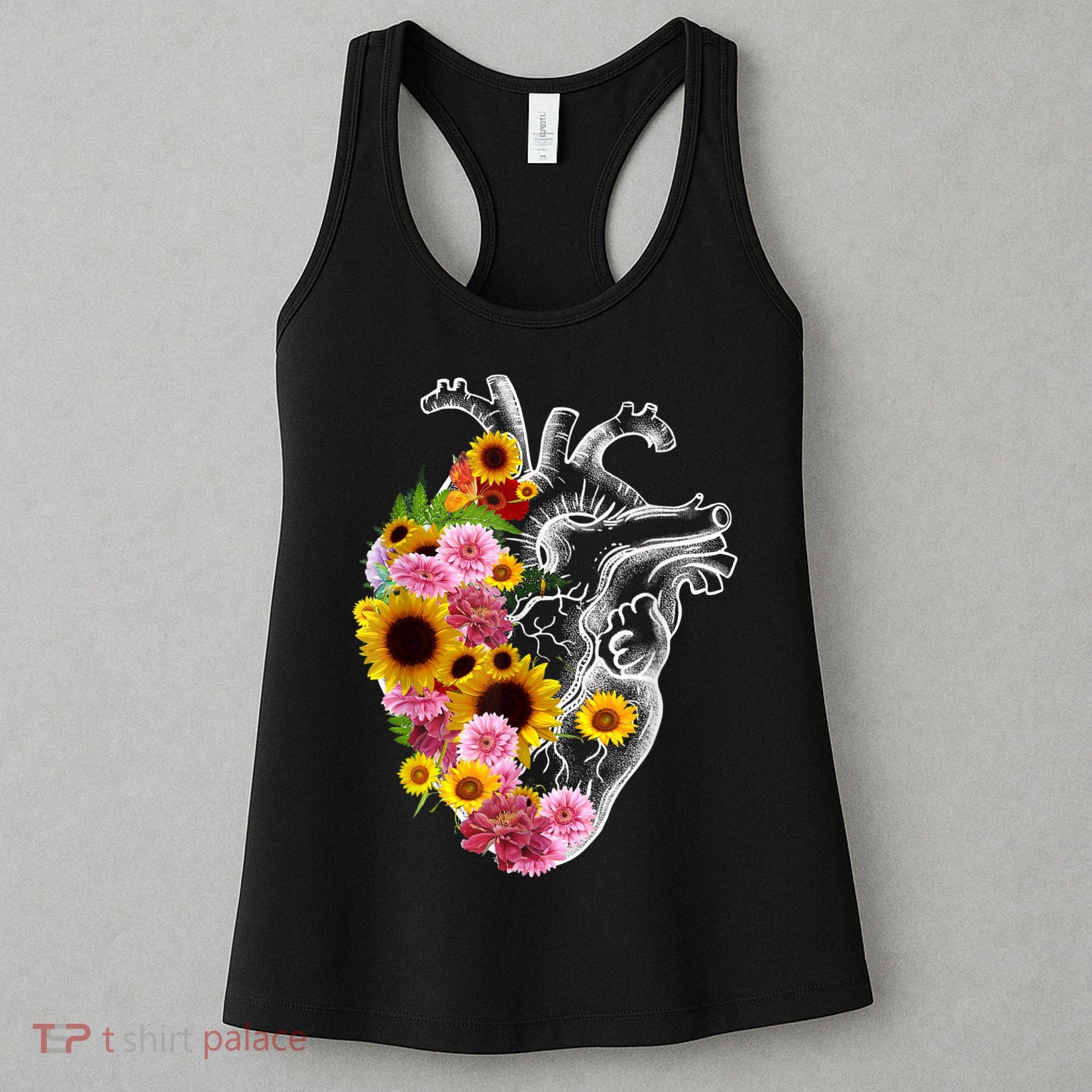 Anatomical Heart With Flowers, Botany Body Anatomy Women's Tank Top