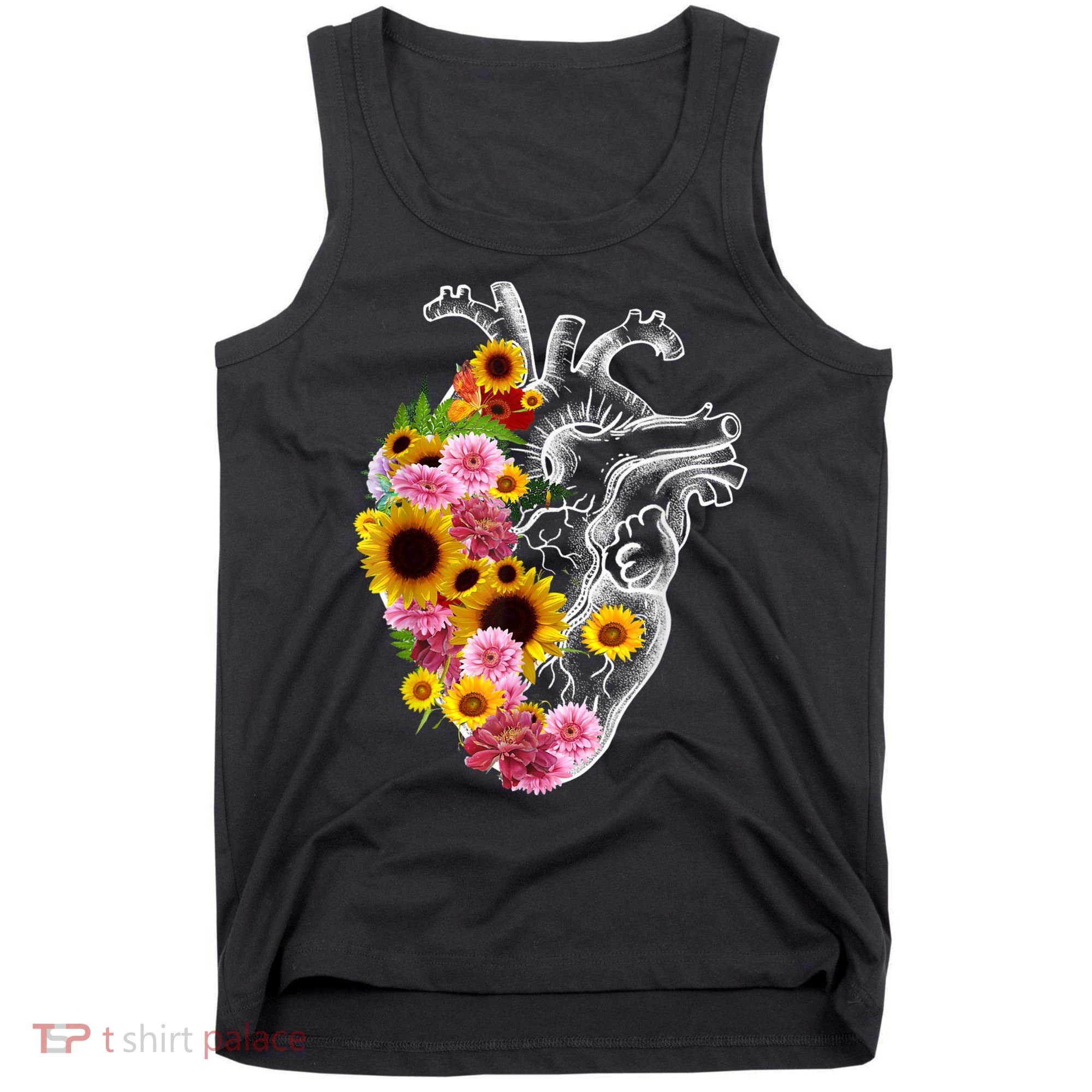 Anatomical Heart With Flowers, Botany Body Anatomy Tank Top