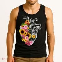 Anatomical Heart With Flowers, Botany Body Anatomy Tank Top thumb 3