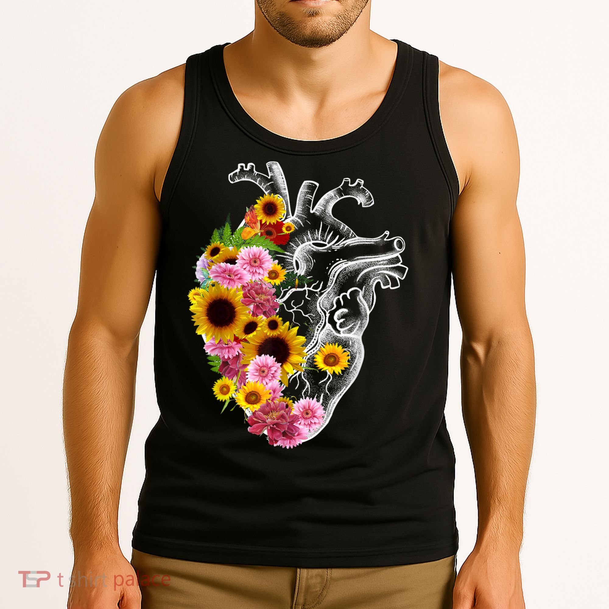 Anatomical Heart With Flowers, Botany Body Anatomy Tank Top