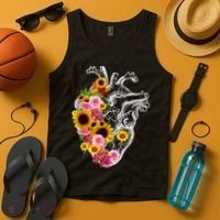 Anatomical Heart With Flowers, Botany Body Anatomy Tank Top thumb 4