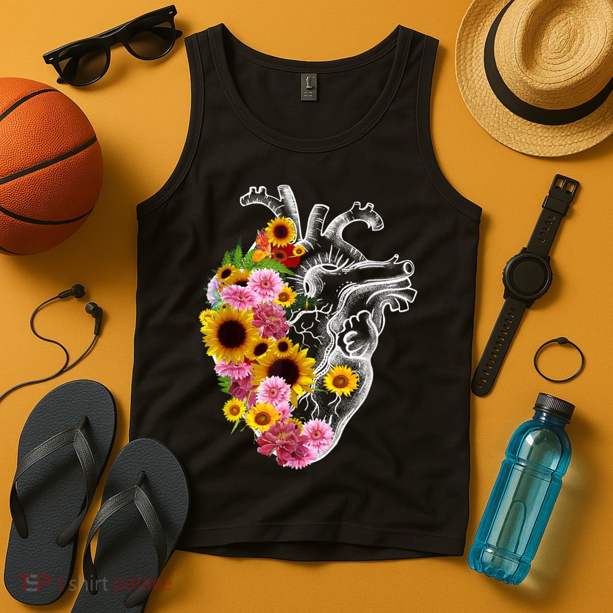 Anatomical Heart With Flowers, Botany Body Anatomy Tank Top