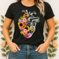 Anatomical Heart With Flowers, Botany Body Anatomy Women's T-Shirt thumb 2