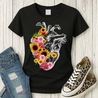 Anatomical Heart With Flowers, Botany Body Anatomy Women's T-Shirt thumb 3