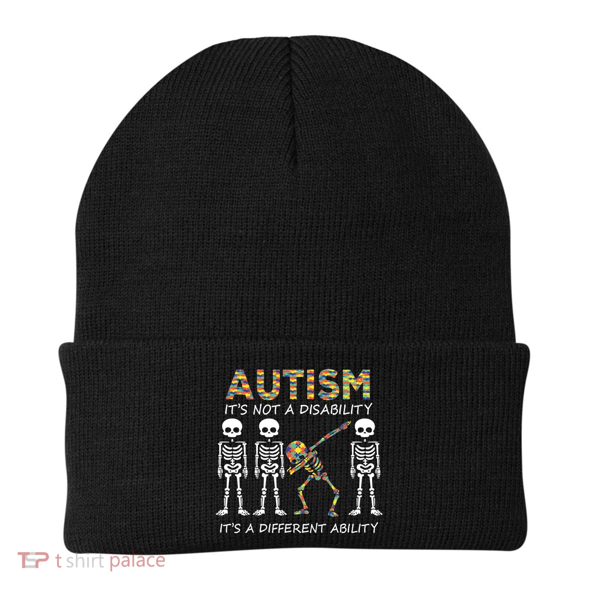 Autism It's A Different Ability Funny Dabbing Skeleton Gifts Beanie