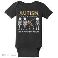 Autism It's A Different Ability Funny Dabbing Skeleton Gifts Baby Bodysuit thumb 0
