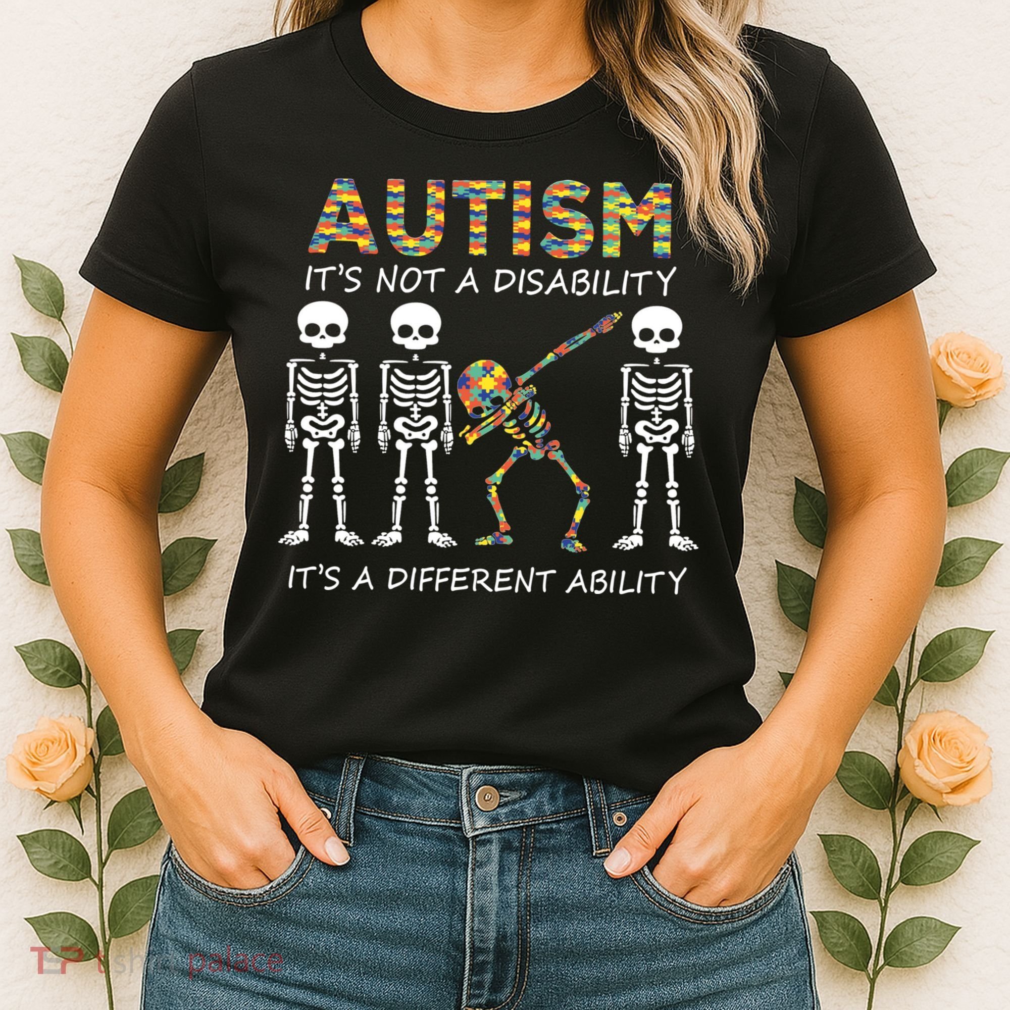 Autism It's A Different Ability Funny Dabbing Skeleton Gifts Women's T-Shirt