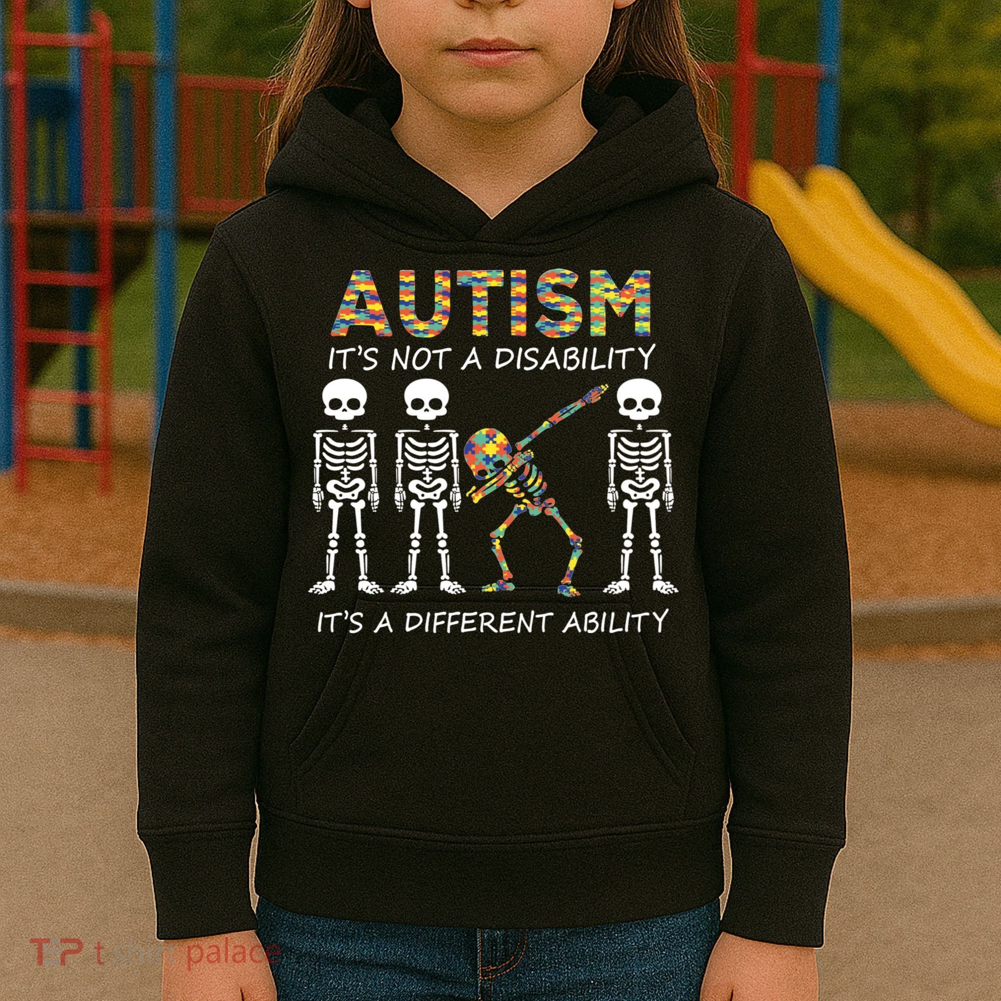 Autism It's A Different Ability Funny Dabbing Skeleton Gifts Kids Hoodie