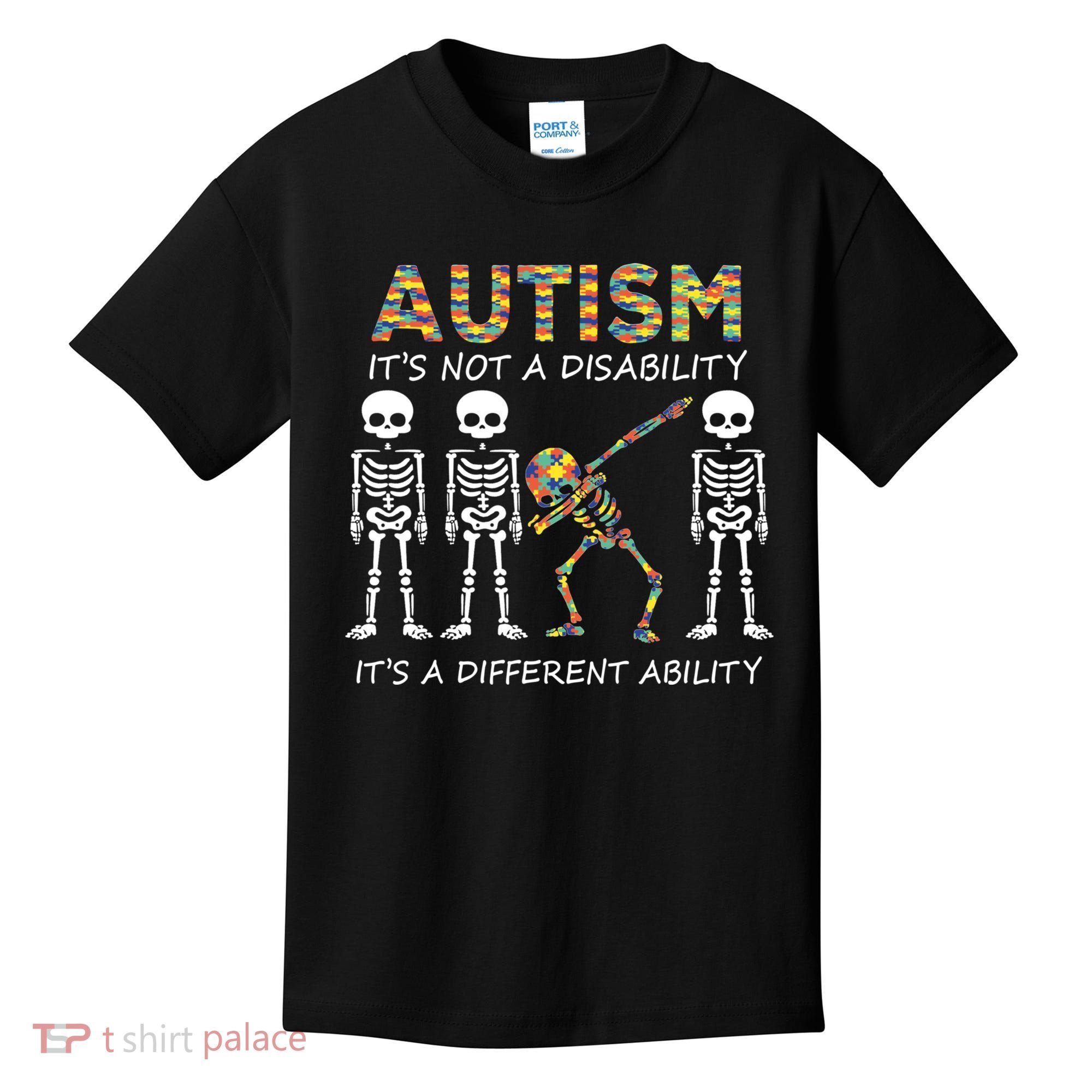 Autism It's A Different Ability Funny Dabbing Skeleton Gifts Kids T-Shirt