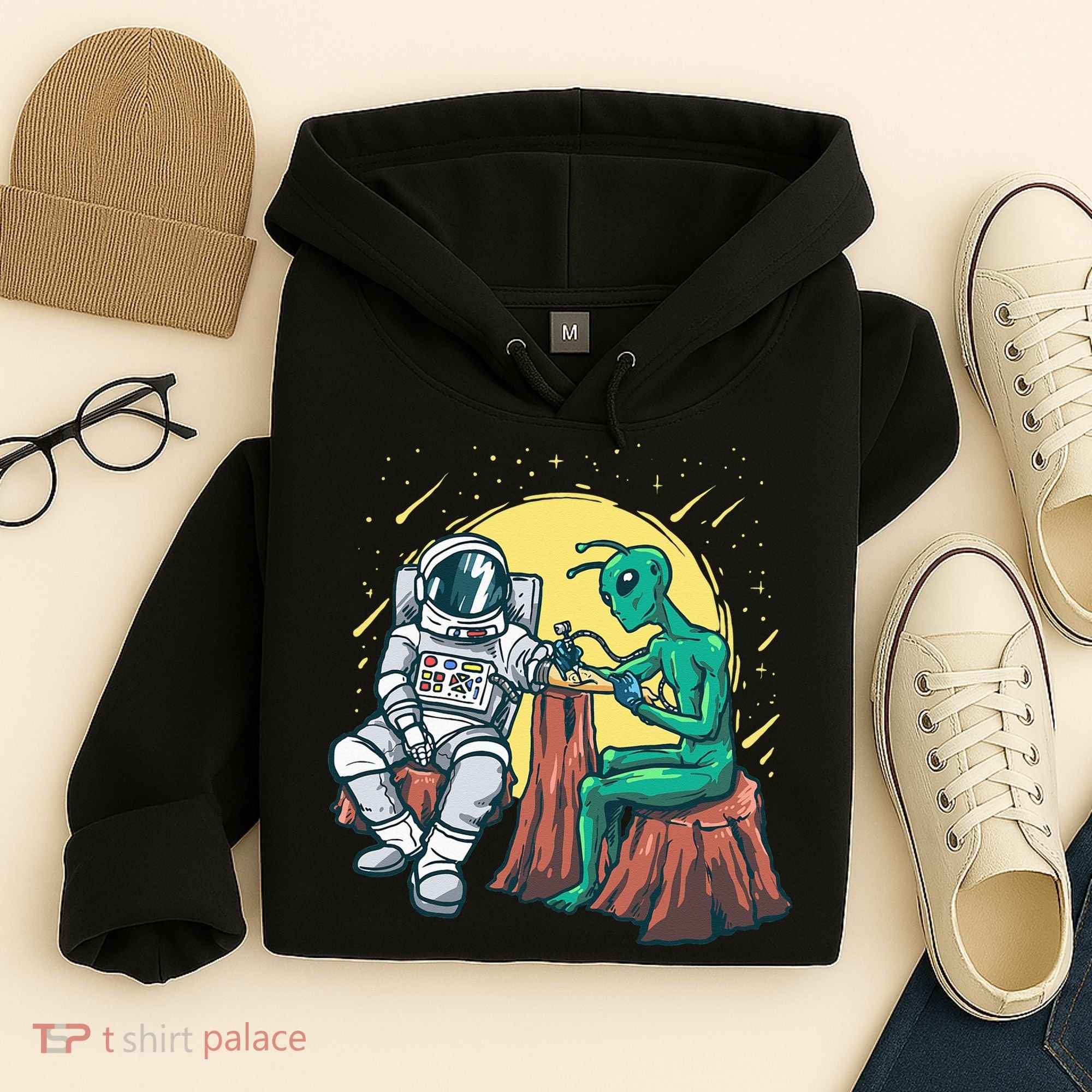 Alien Inking Astronaut Ink Funny Tattoo Artist Hoodie