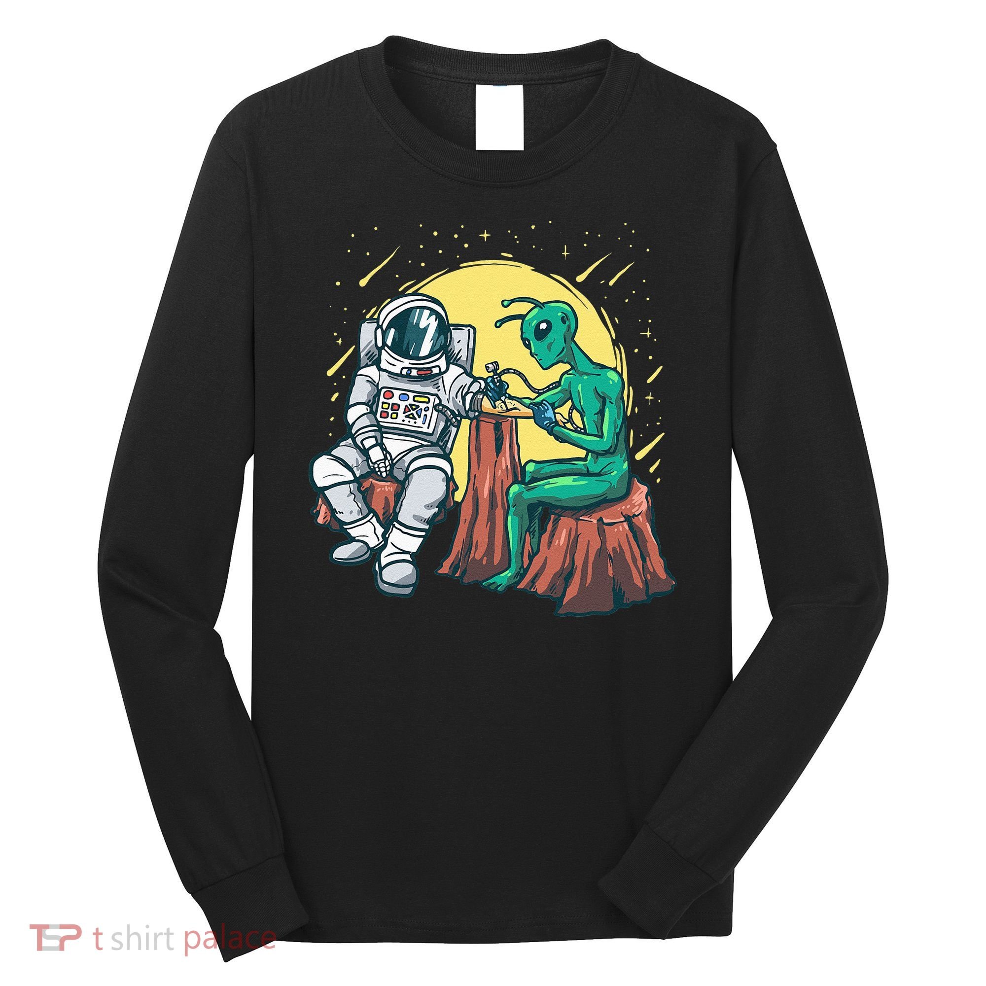 Alien Inking Astronaut Ink Funny Tattoo Artist Long Sleeve Shirt