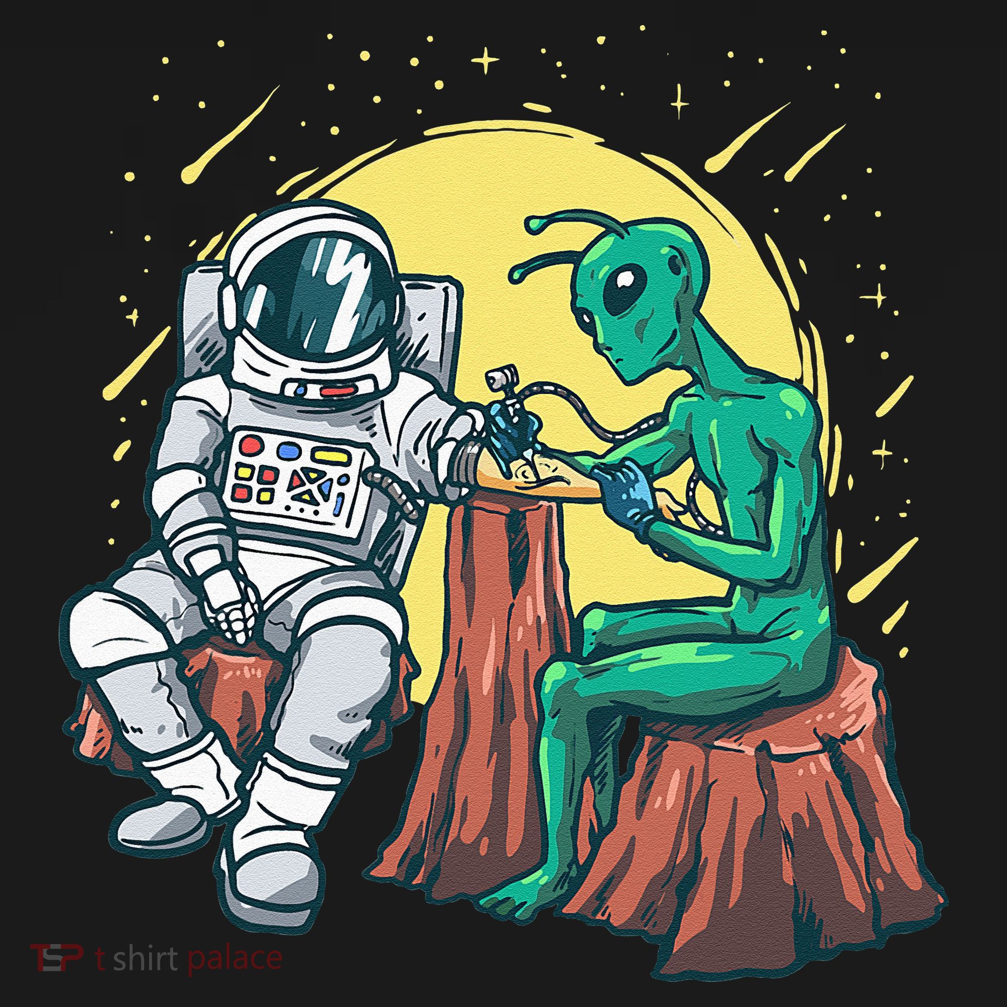 Alien Inking Astronaut Ink Funny Tattoo Artist T-Shirt