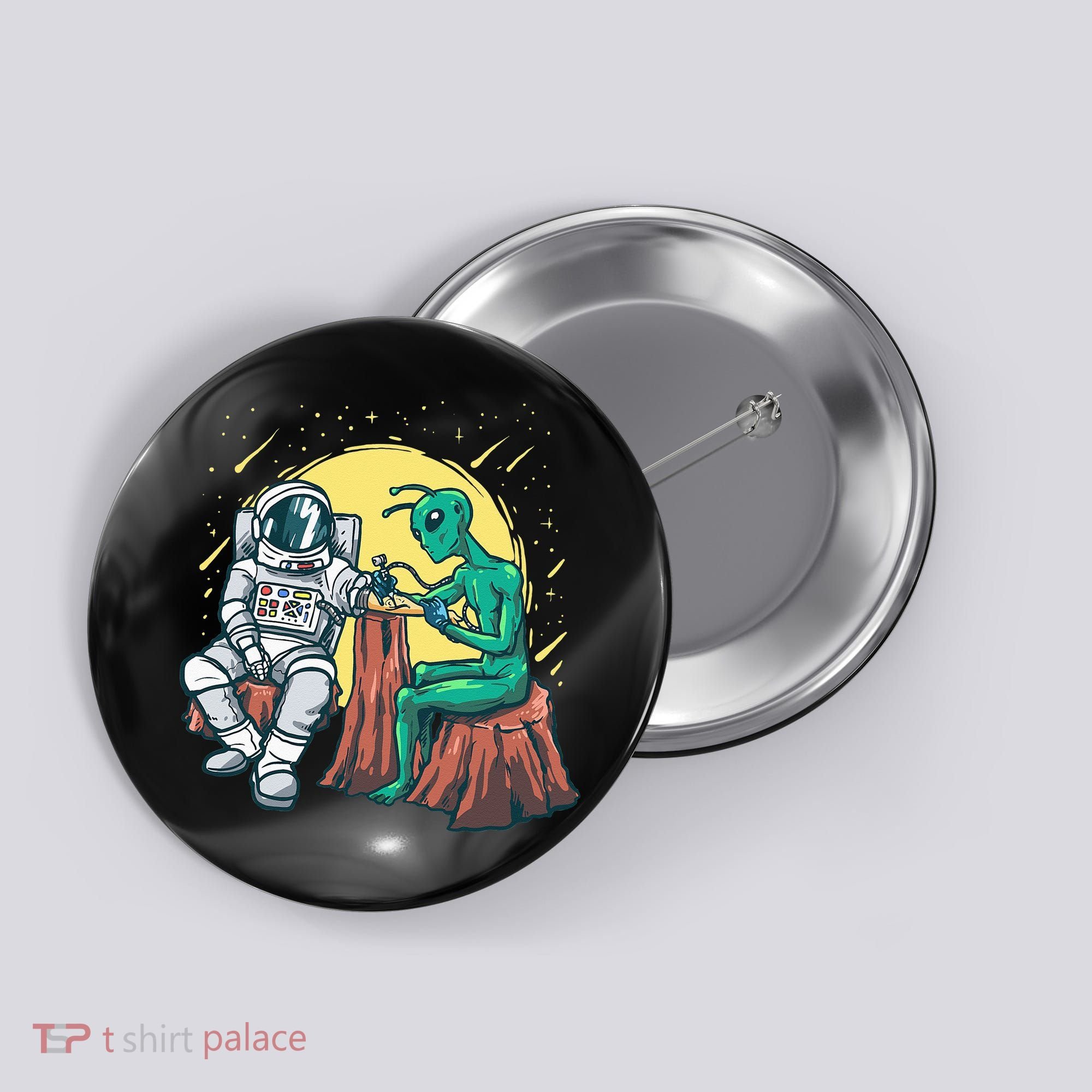 Alien Inking Astronaut Ink Funny Tattoo Artist Button