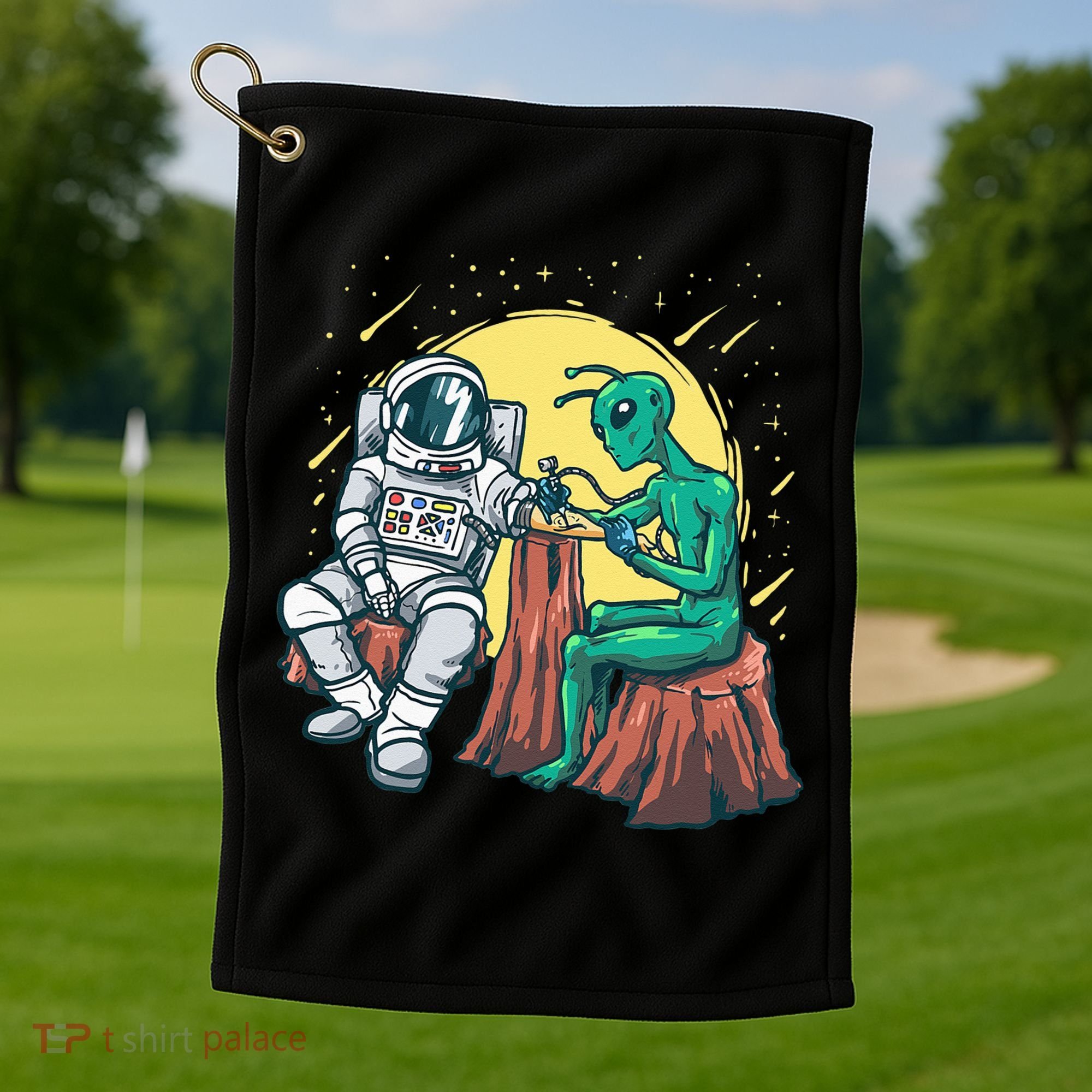 Alien Inking Astronaut Ink Funny Tattoo Artist Golf Towel