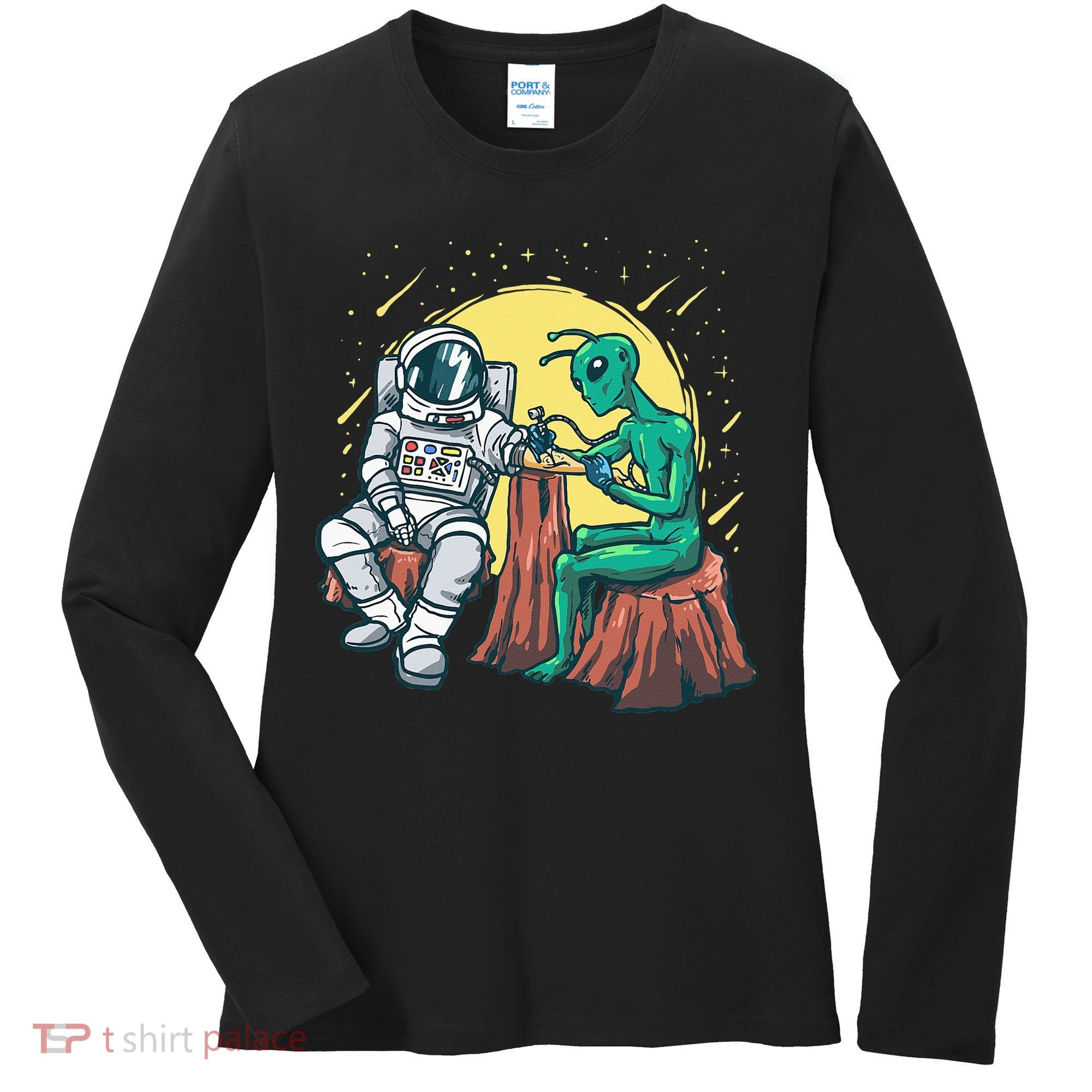 Alien Inking Astronaut Ink Funny Tattoo Artist Women's Long Sleeve Shirt
