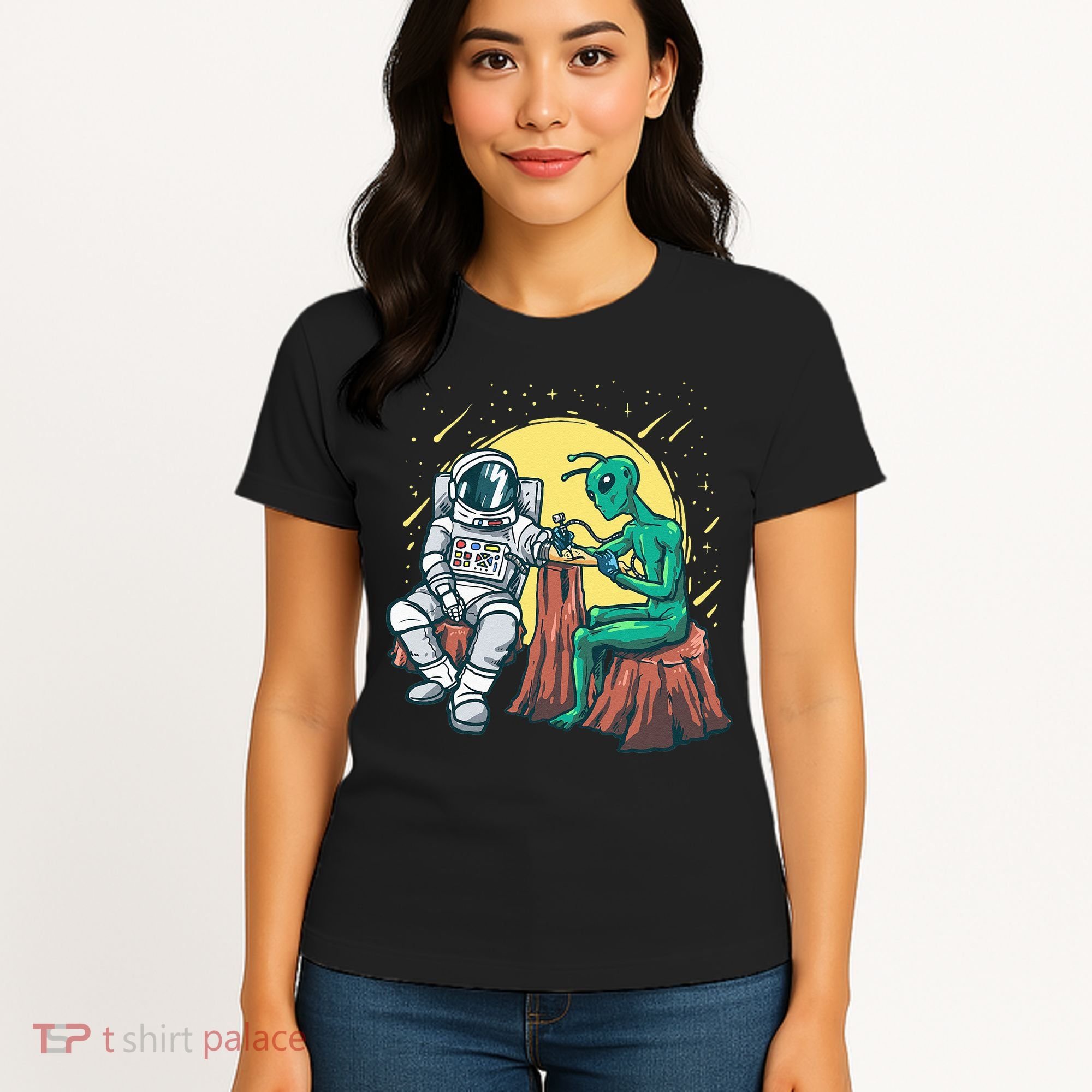 Alien Inking Astronaut Ink Funny Tattoo Artist Women's T-Shirt