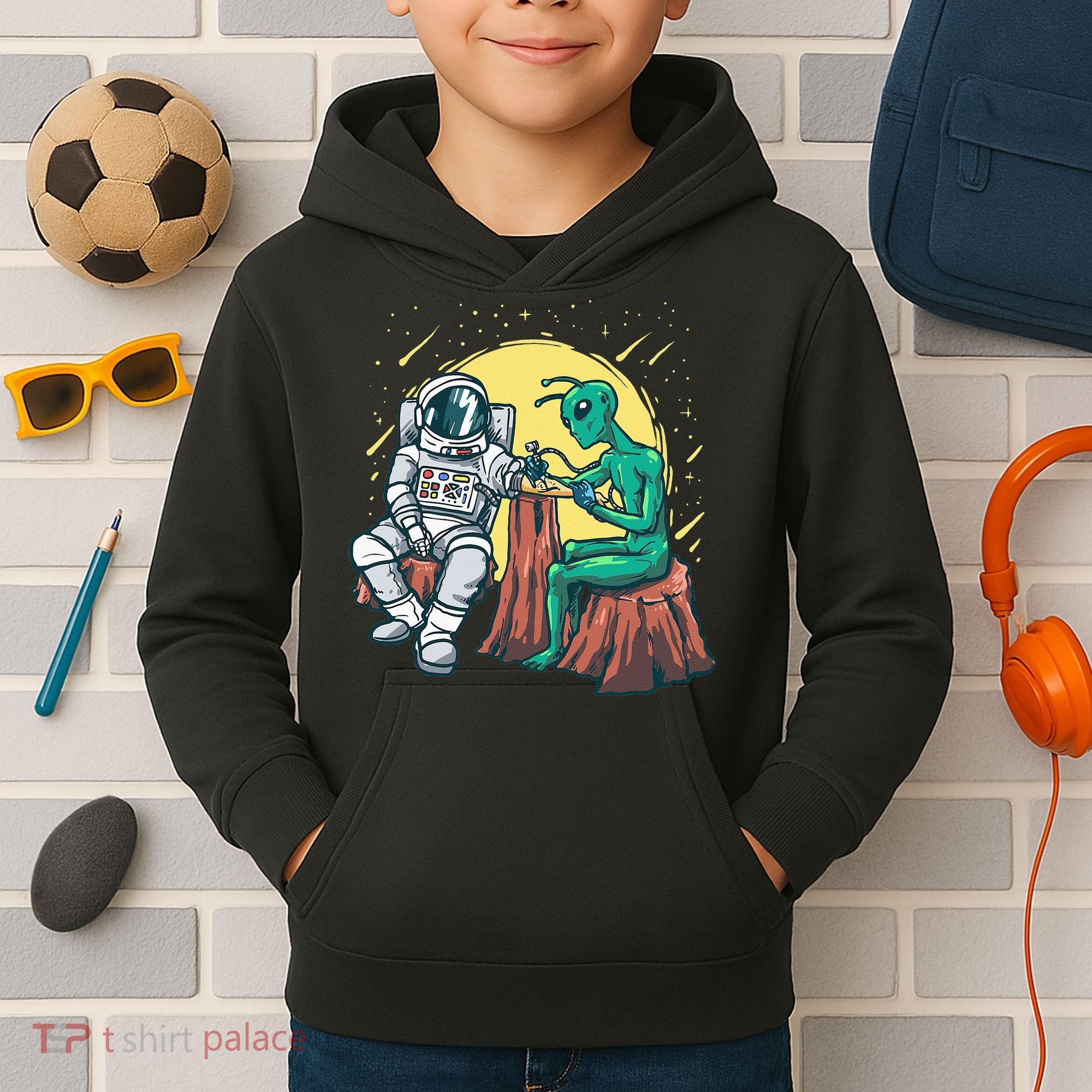 Alien Inking Astronaut Ink Funny Tattoo Artist Kids Hoodie