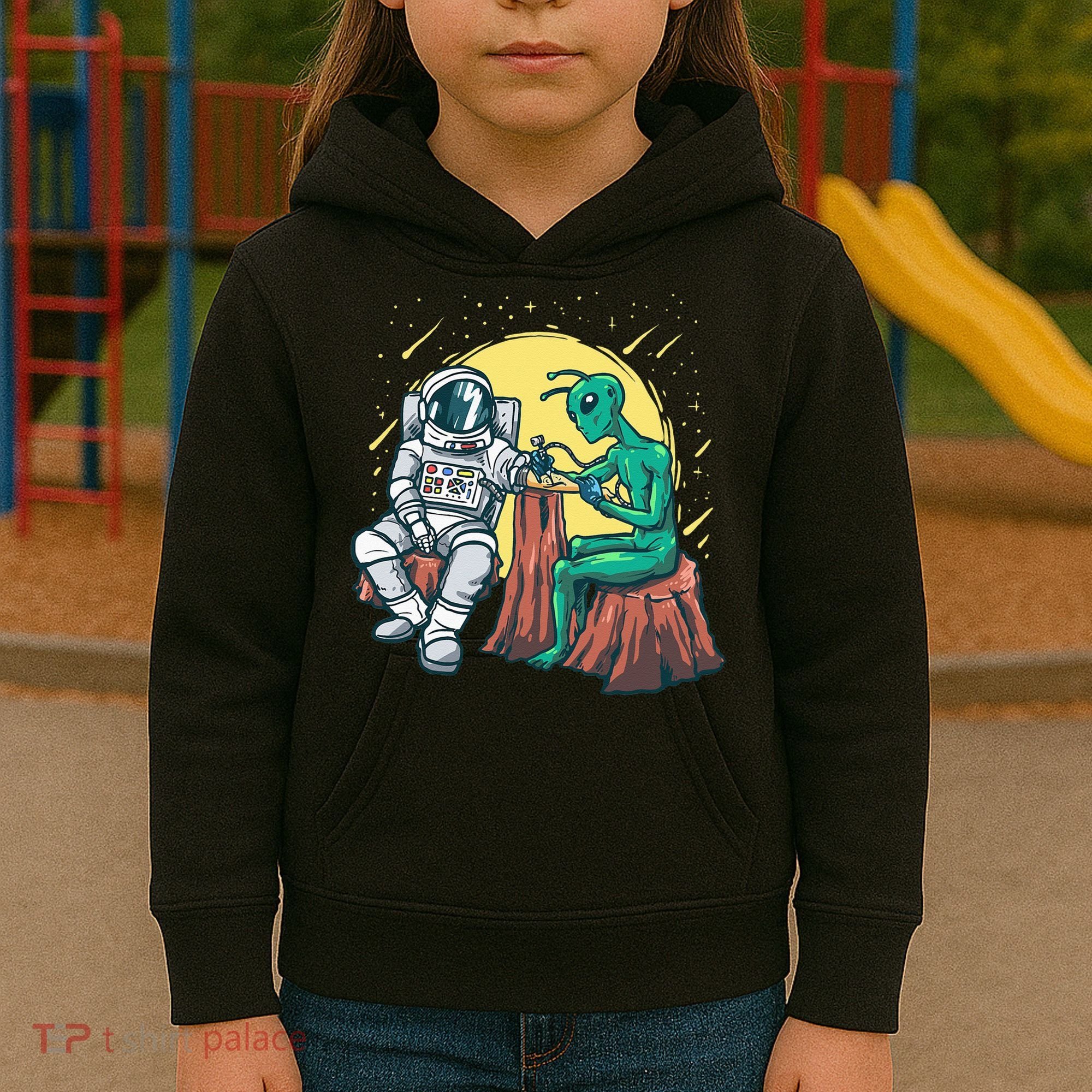 Alien Inking Astronaut Ink Funny Tattoo Artist Kids Hoodie